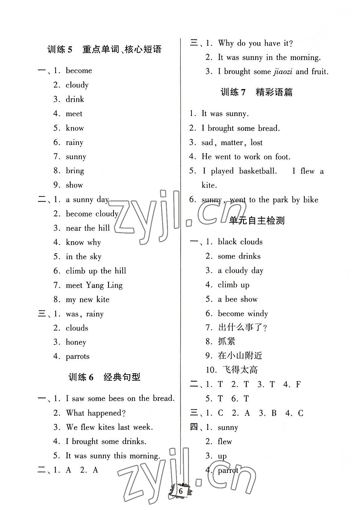 2022年默寫練習(xí)冊(cè)六年級(jí)英語上冊(cè)譯林版 參考答案第6頁