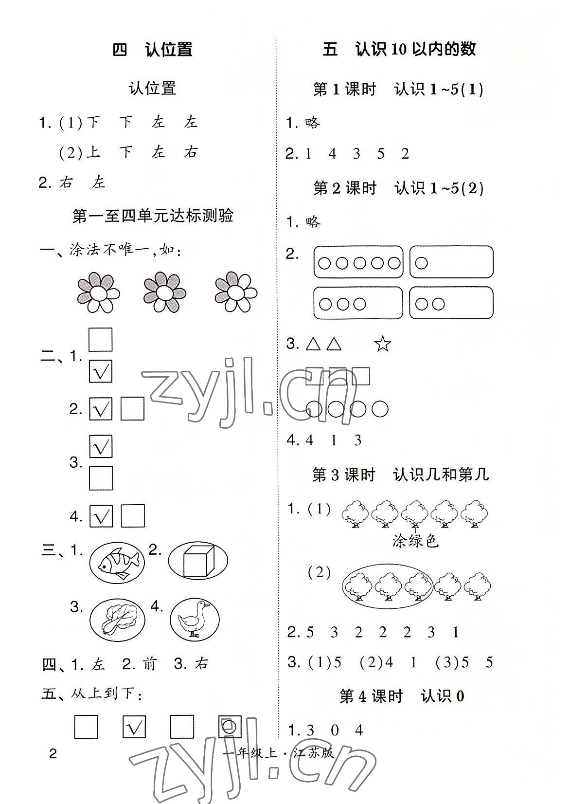 2022年学霸计算小能手一年级数学上册苏教版 参考答案第2页