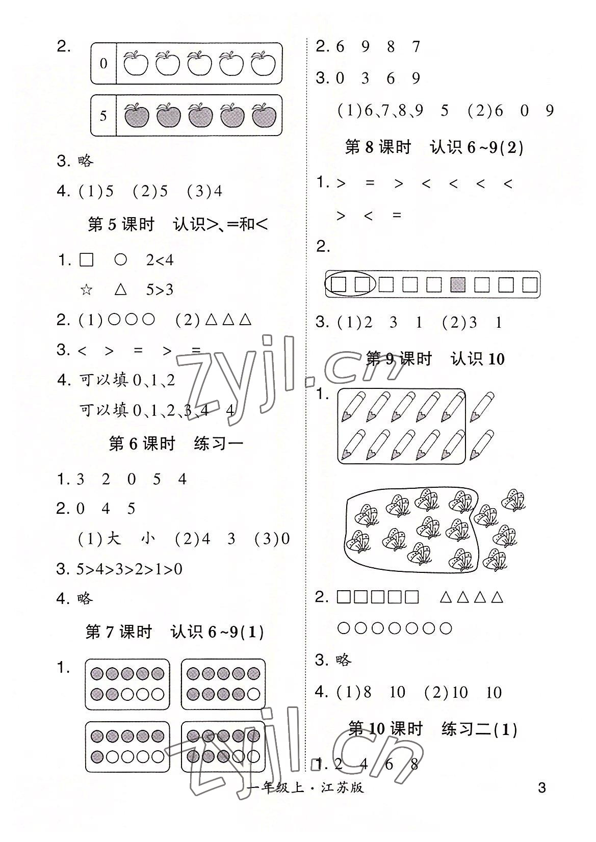 2022年學霸計算小能手一年級數(shù)學上冊蘇教版&nbsp;參考答案第3頁