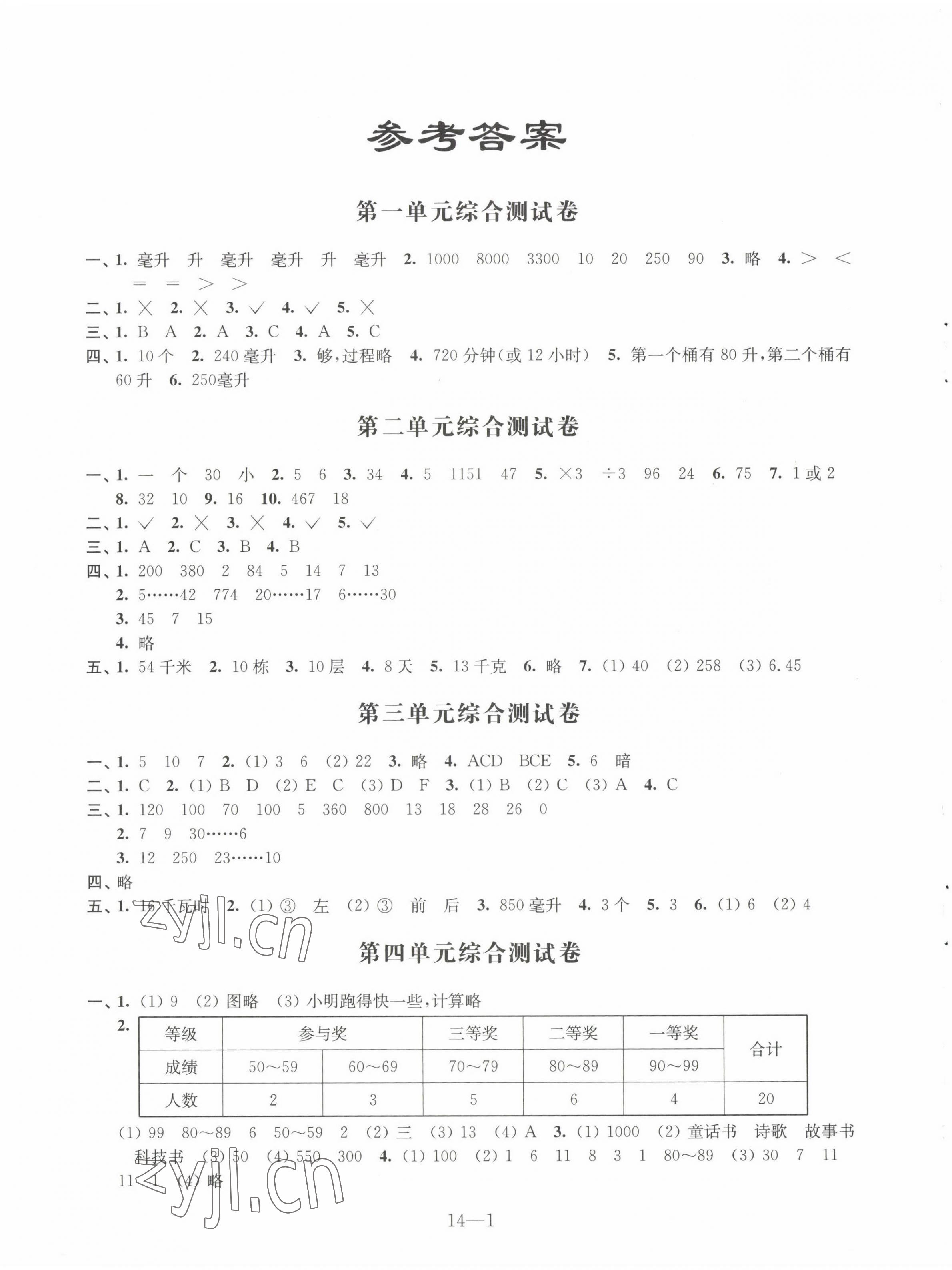 2022年同步练习配套试卷四年级数学上册苏教版 第1页