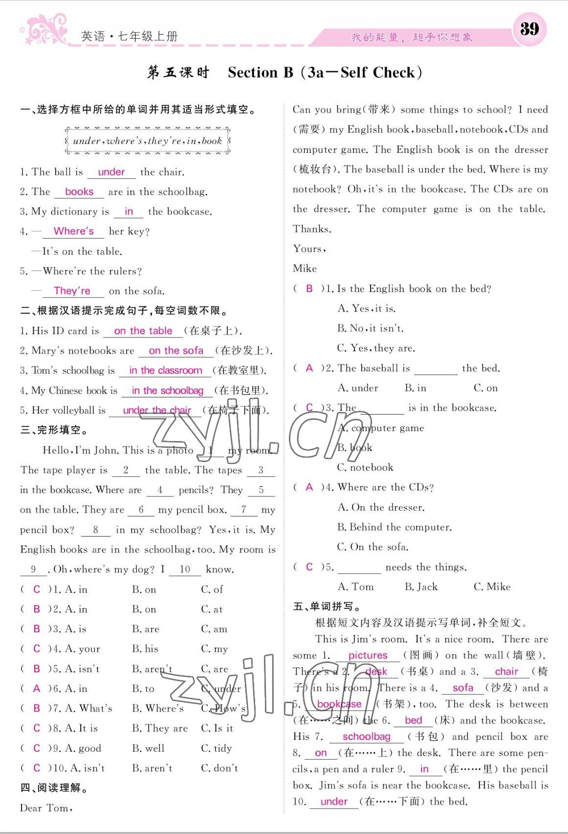 2022年課堂點(diǎn)睛七年級(jí)英語上冊(cè)人教版寧夏專版 參考答案第39頁