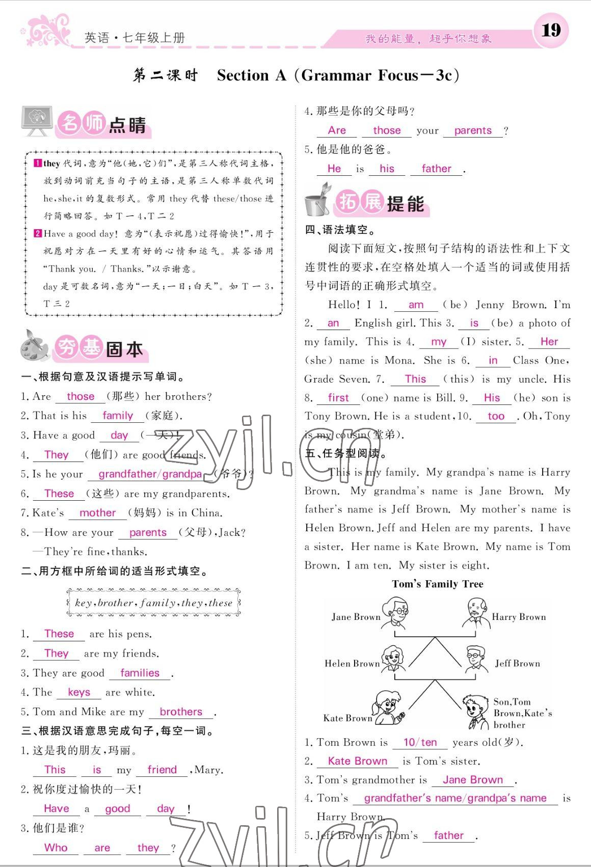 2022年課堂點(diǎn)睛七年級英語上冊人教版寧夏專版 參考答案第19頁