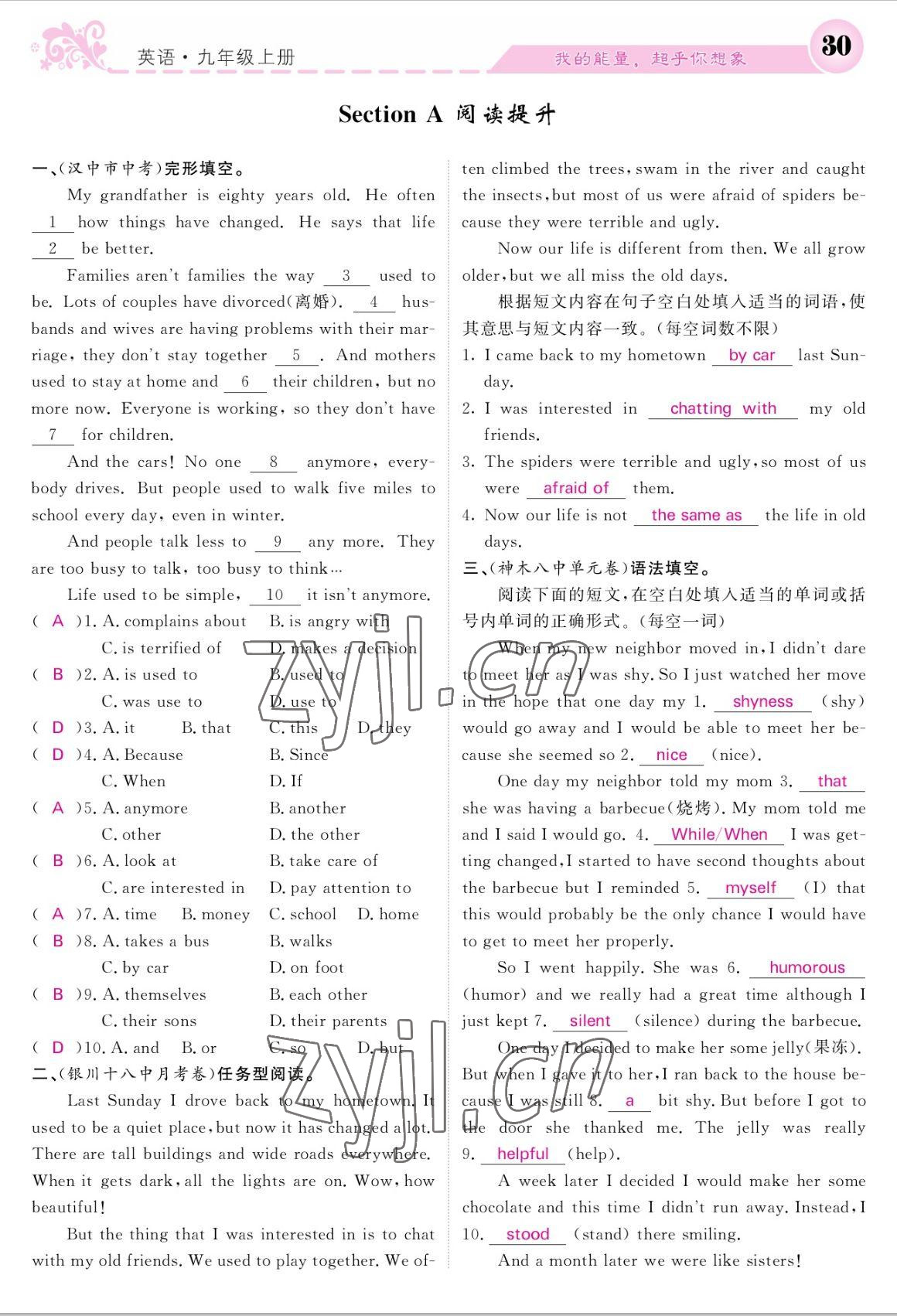 2022年課堂點(diǎn)睛九年級英語上冊人教版寧夏專版 參考答案第30頁