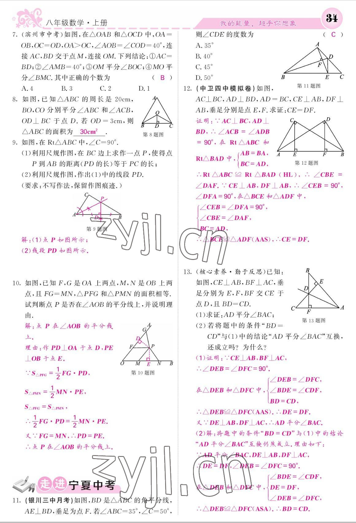 2022年課堂點睛八年級數(shù)學(xué)上冊人教版寧夏專版 參考答案第34頁