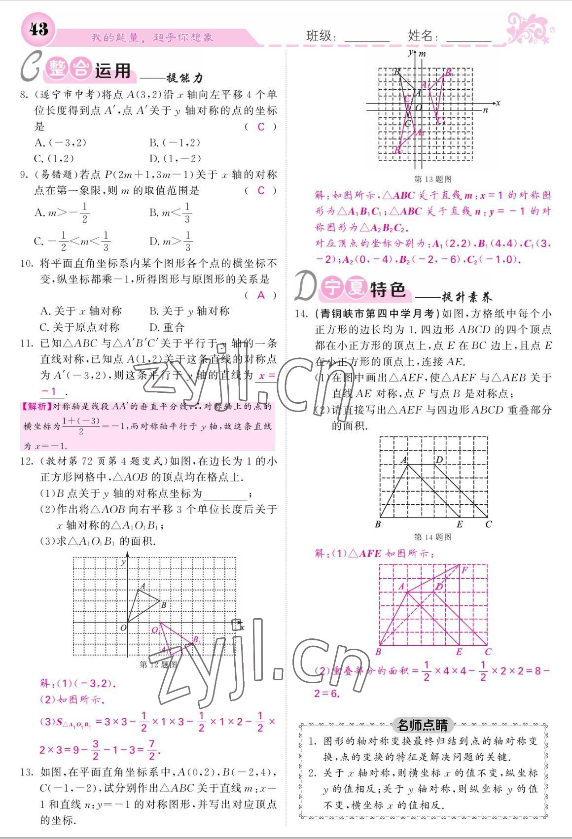 2022年課堂點(diǎn)睛八年級(jí)數(shù)學(xué)上冊(cè)人教版寧夏專(zhuān)版 參考答案第43頁(yè)