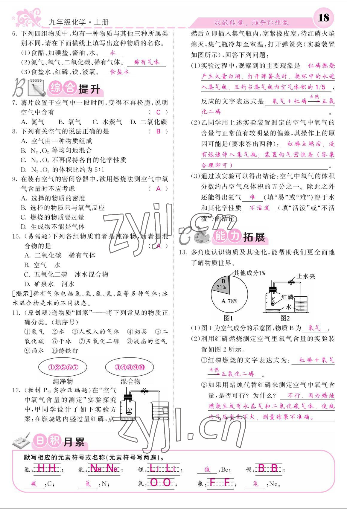 2022年課堂點睛九年級化學上冊人教版寧夏專版 參考答案第16頁