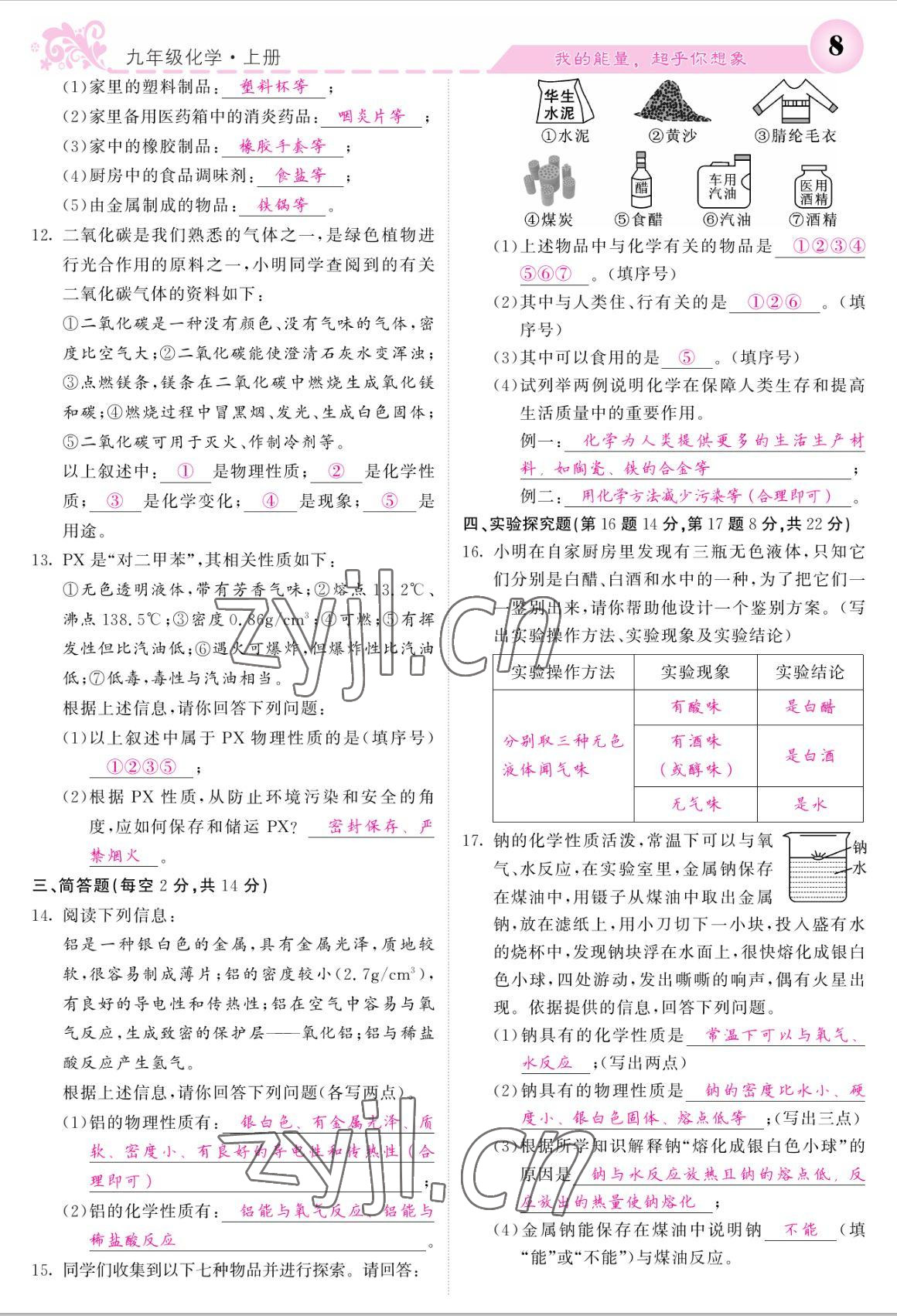 2022年課堂點睛九年級化學(xué)上冊人教版寧夏專版 參考答案第6頁