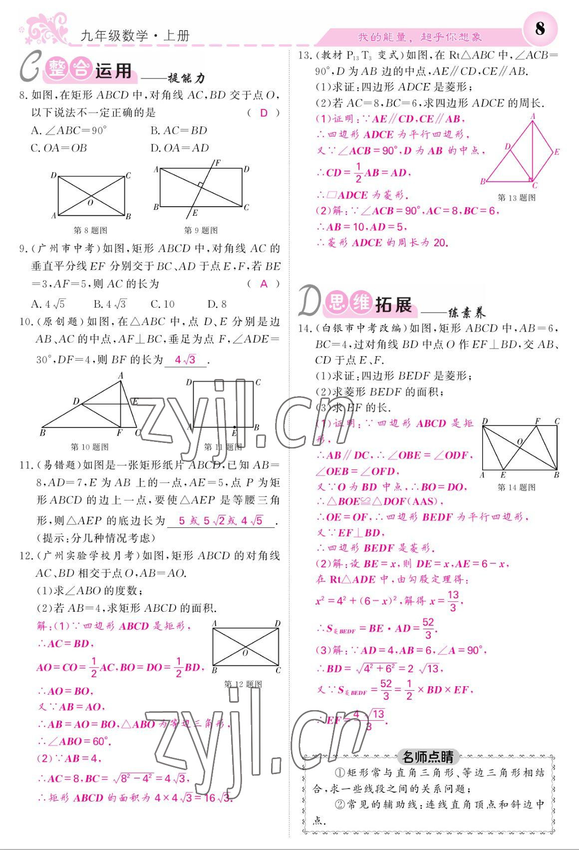 2022年课堂点睛九年级数学上册北师大版 参考答案第8页