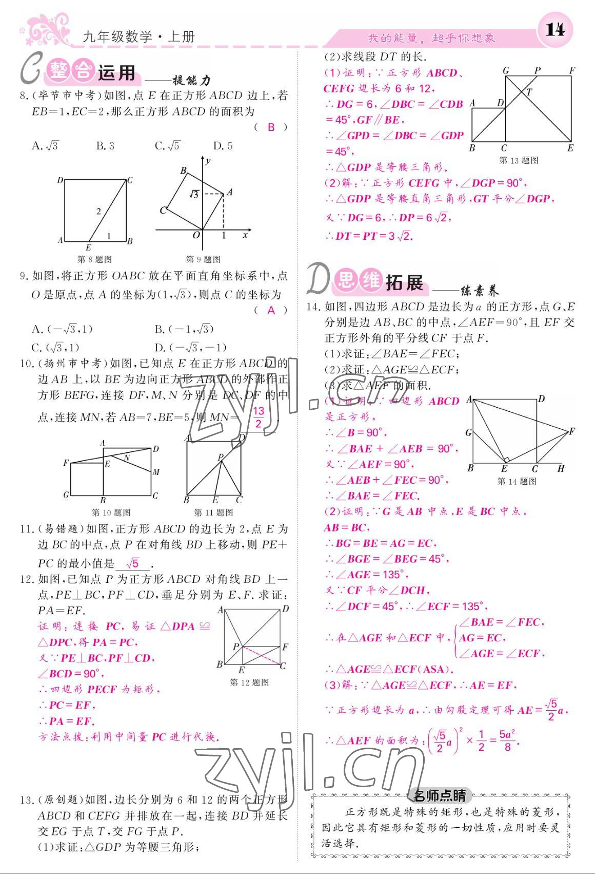 2022年課堂點(diǎn)睛九年級(jí)數(shù)學(xué)上冊(cè)北師大版 參考答案第14頁