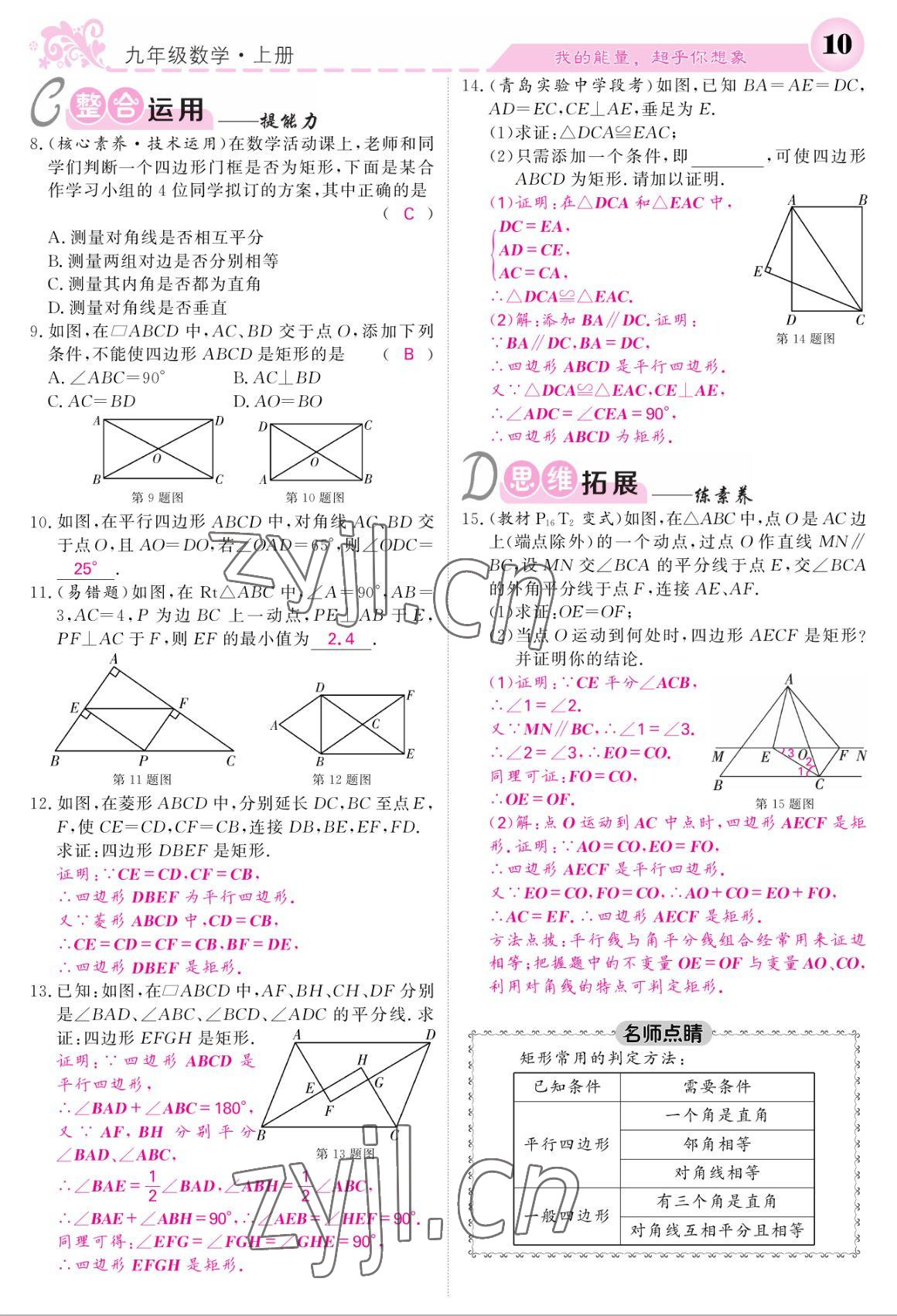 2022年课堂点睛九年级数学上册北师大版 参考答案第10页