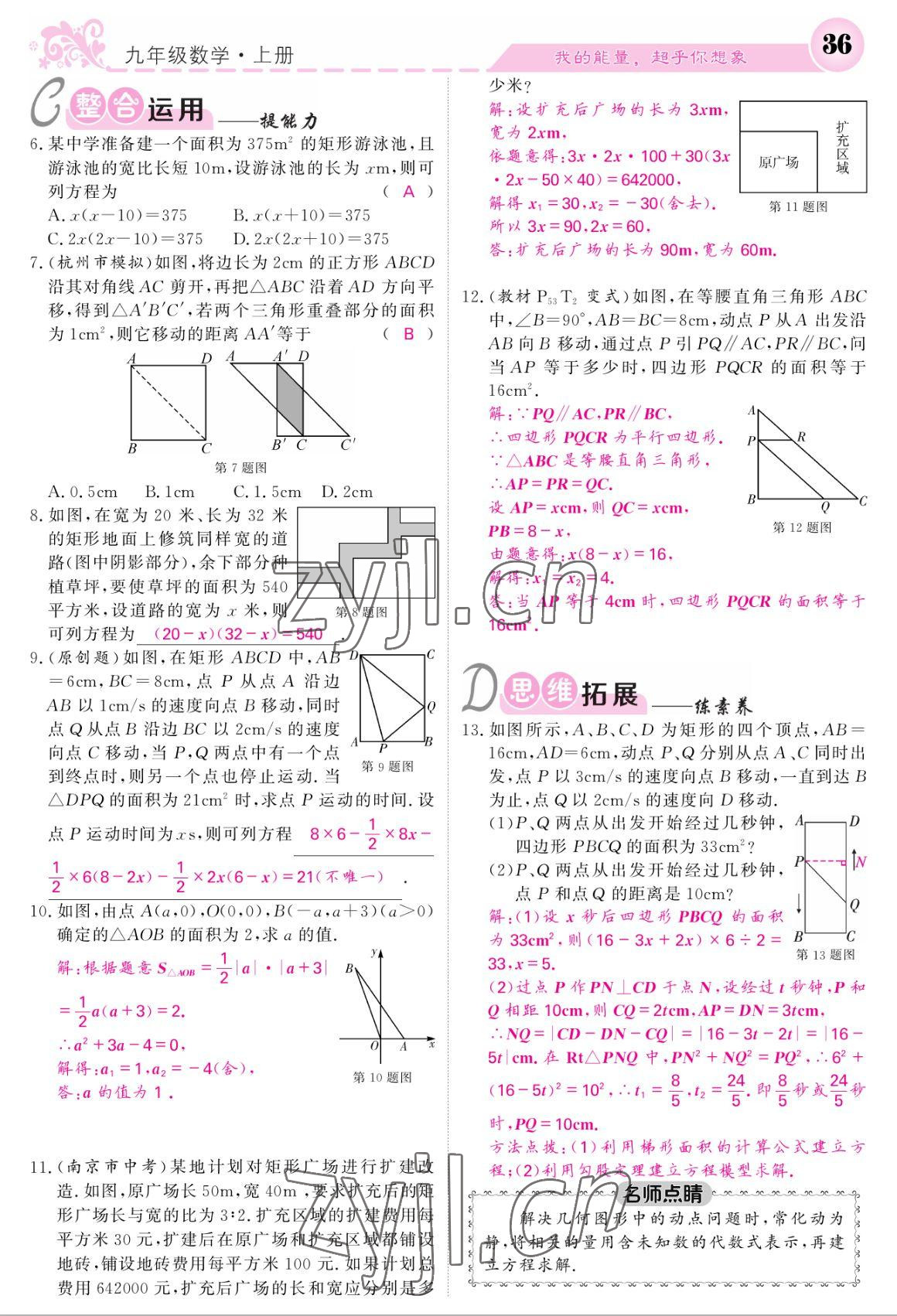 2022年課堂點(diǎn)睛九年級數(shù)學(xué)上冊北師大版 參考答案第36頁