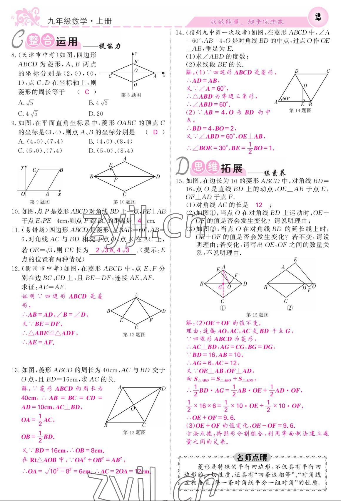 2022年课堂点睛九年级数学上册北师大版 参考答案第2页