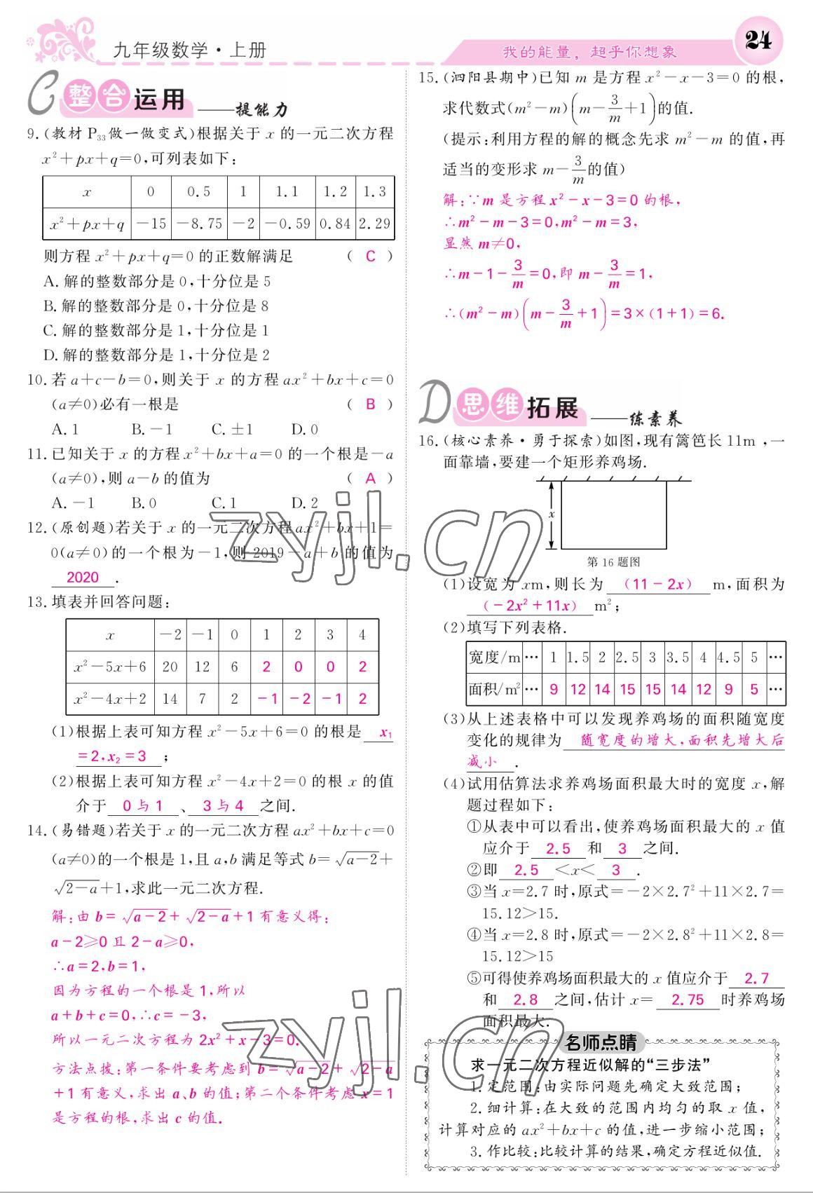 2022年课堂点睛九年级数学上册北师大版 参考答案第24页