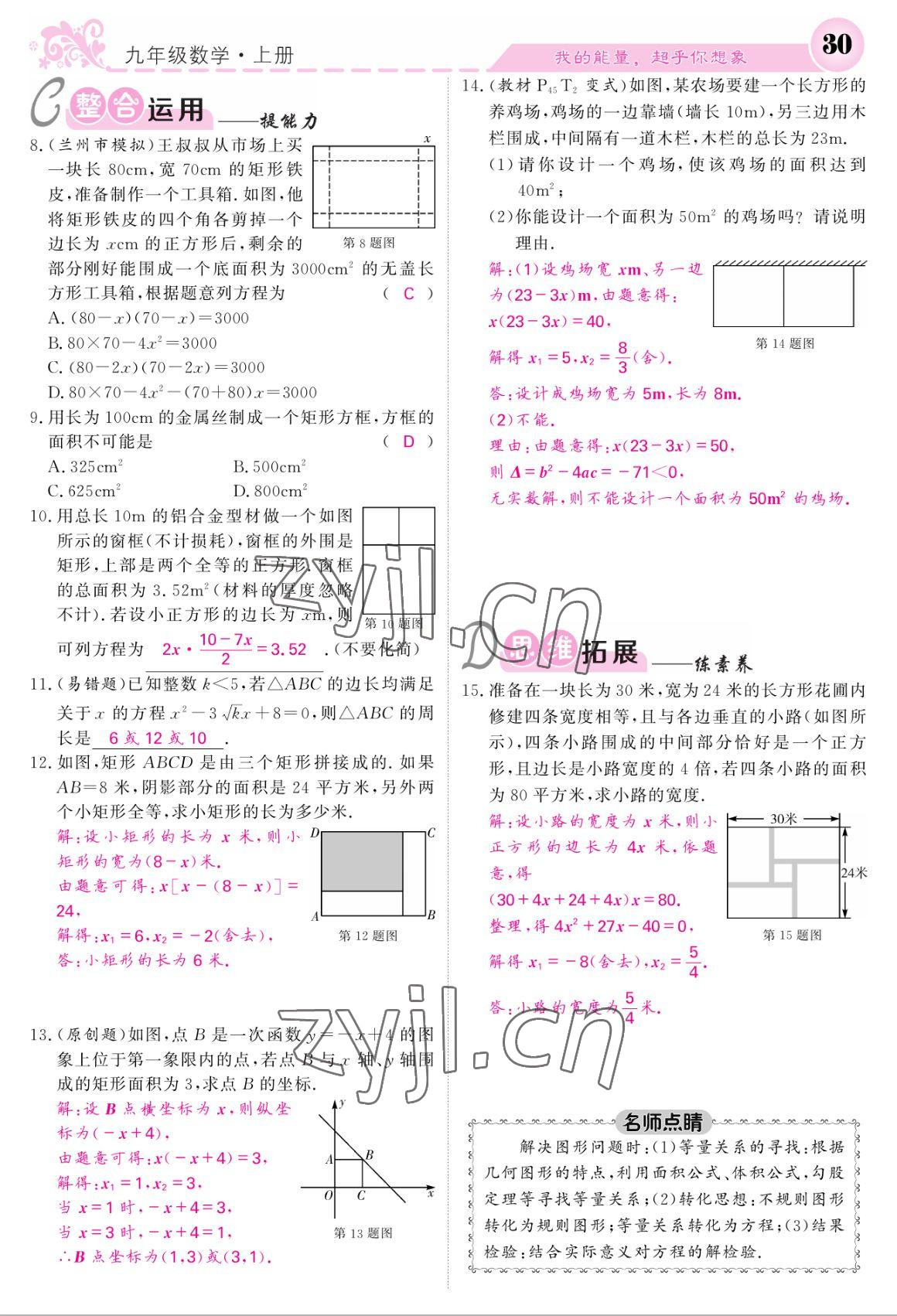 2022年课堂点睛九年级数学上册北师大版 参考答案第30页