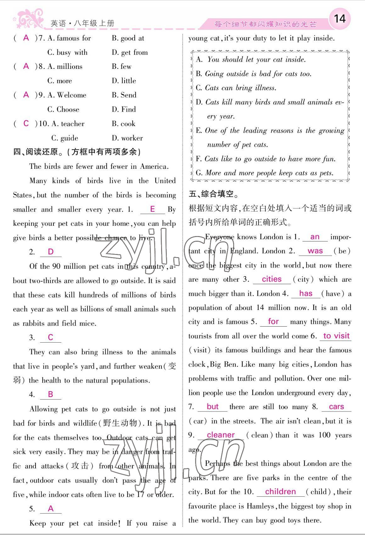 2022年课堂点睛八年级英语上册外研版 参考答案第14页