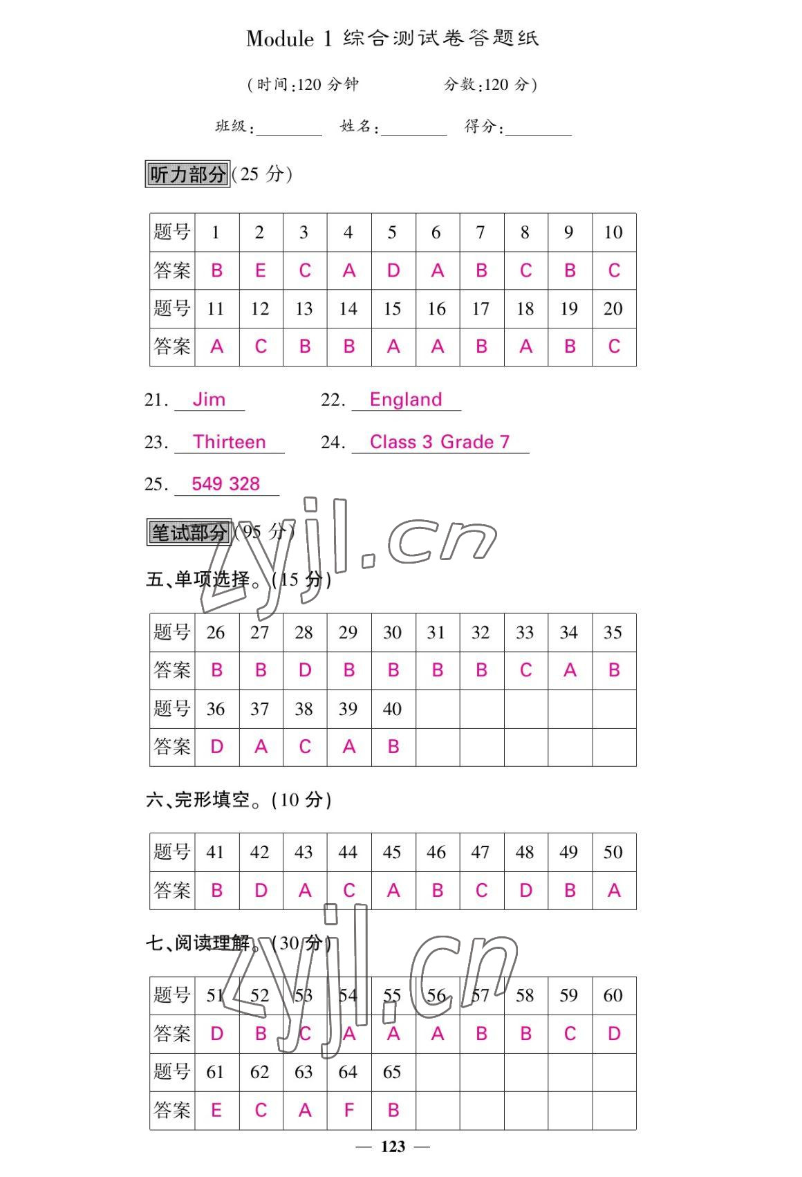 2022年課堂點(diǎn)睛七年級(jí)英語(yǔ)上冊(cè)外研版 參考答案第23頁(yè)