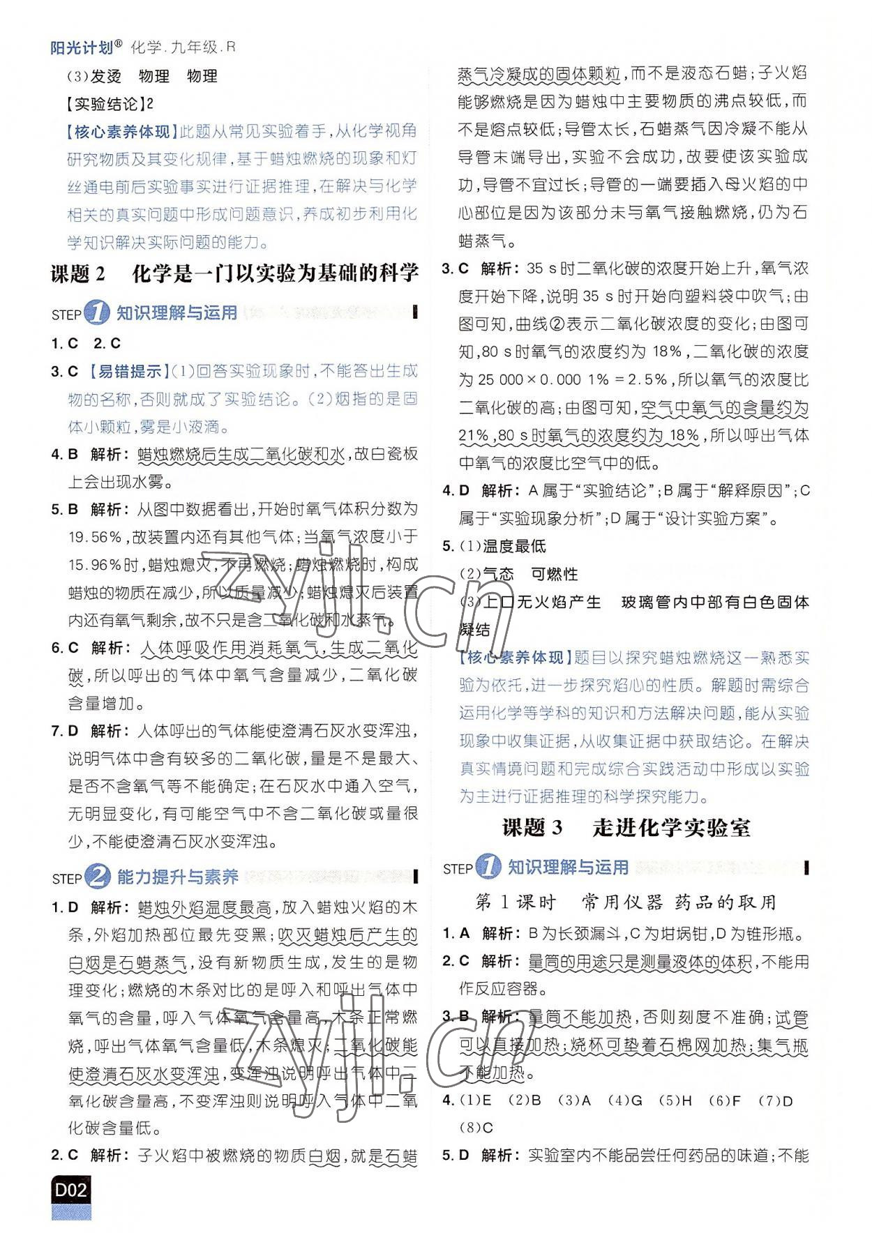 2022年陽光計劃九年級化學(xué)上冊人教版 參考答案第2頁