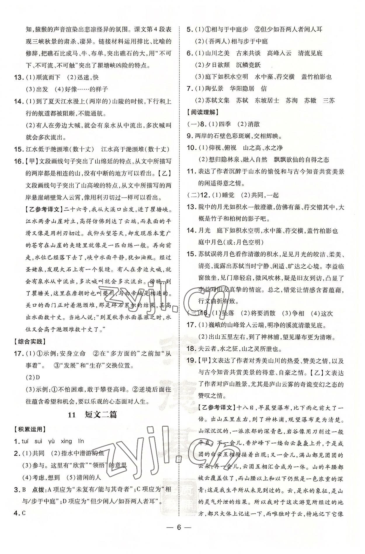 2022年點撥訓(xùn)練八年級語文上冊人教版安徽專版 參考答案第6頁