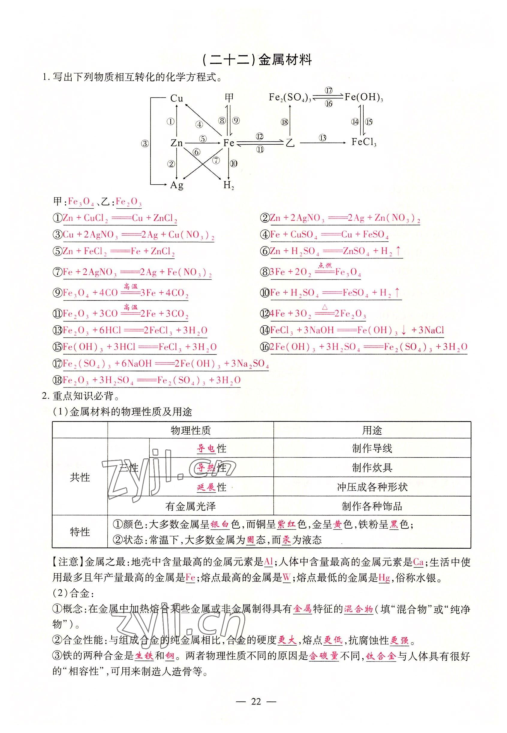 2022年優(yōu)課堂給力A加九年級化學(xué)全一冊人教版 參考答案第22頁