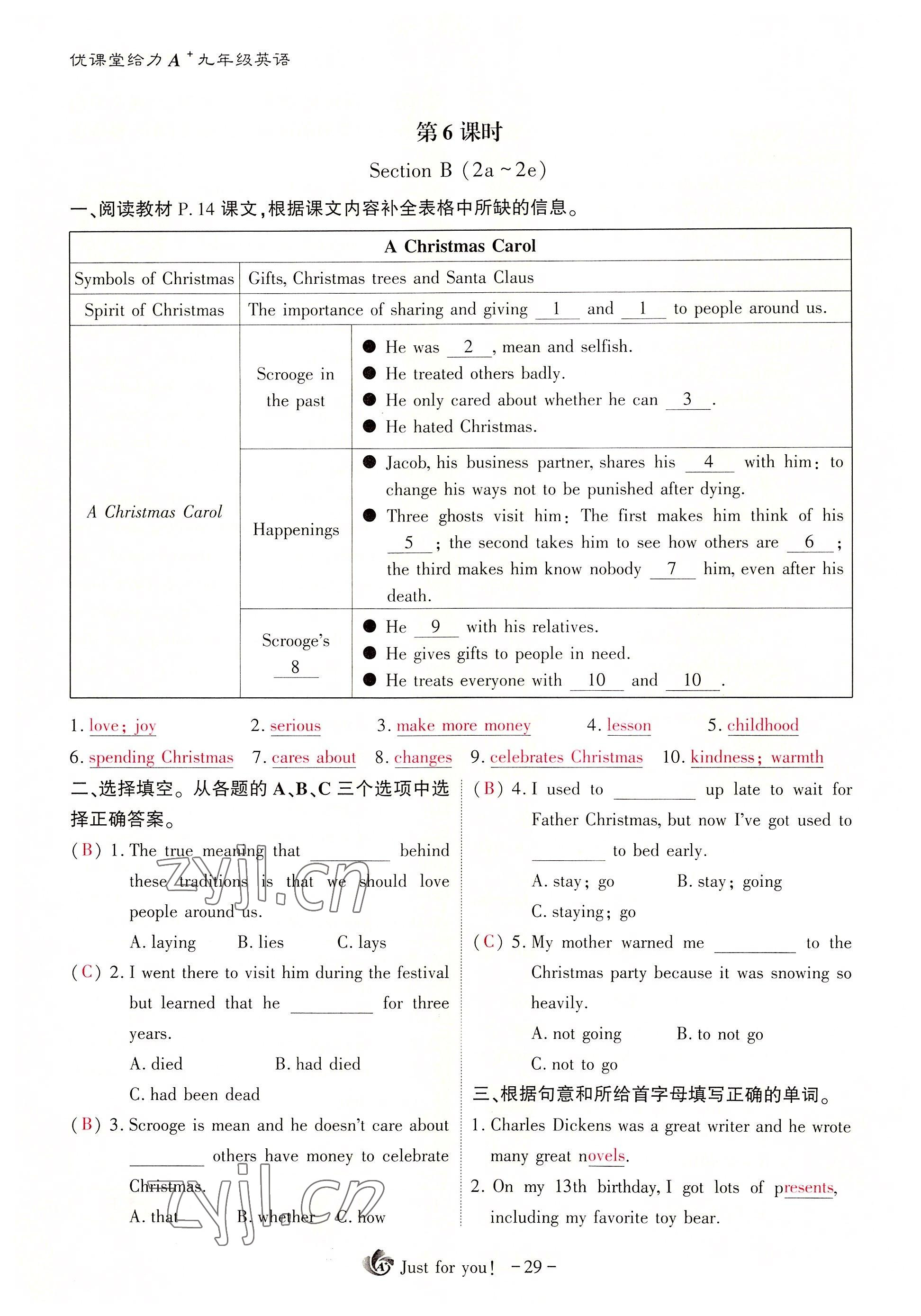 2022年优课堂给力A加九年级英语全一册人教版 参考答案第63页