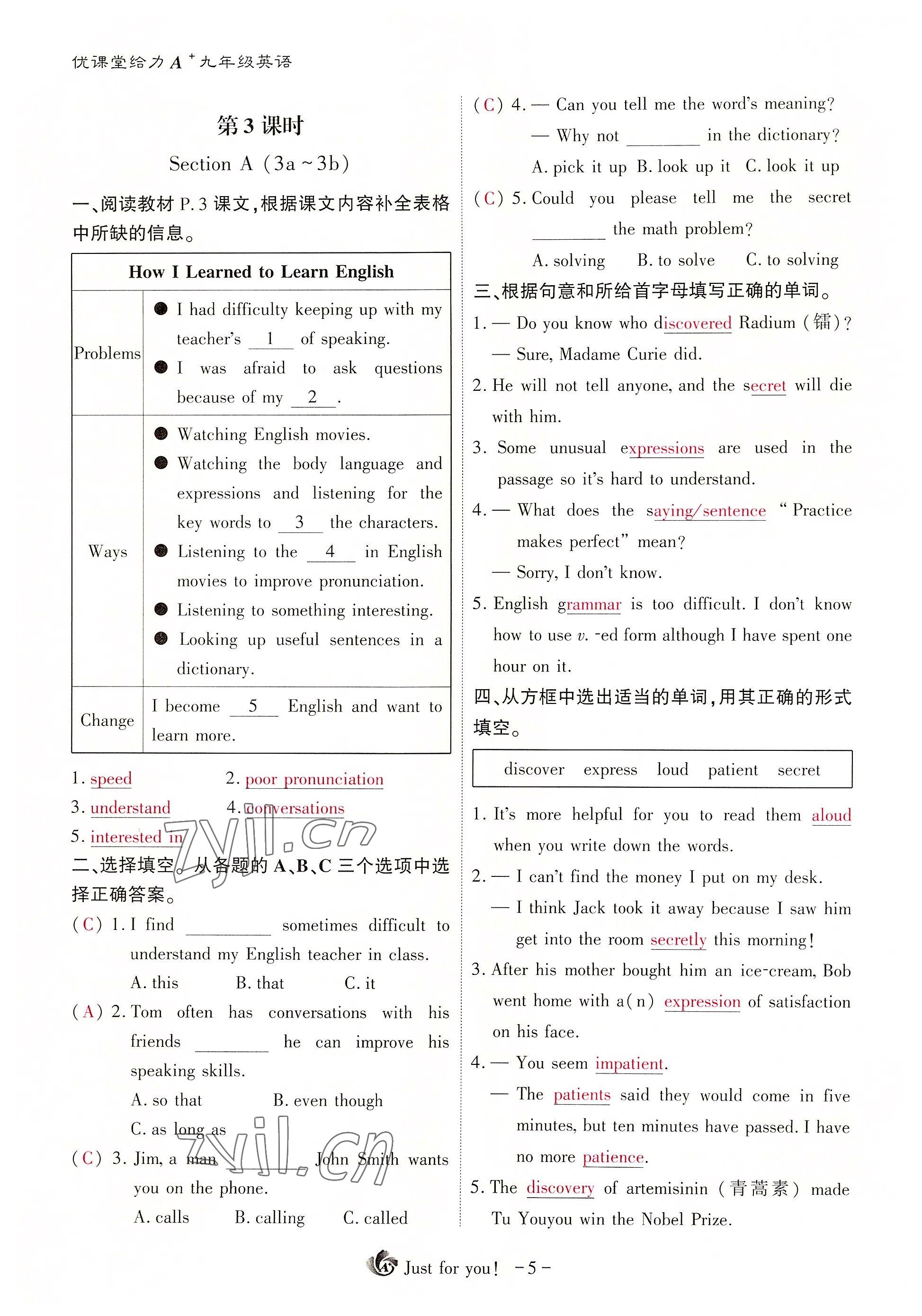 2022年優(yōu)課堂給力A加九年級(jí)英語(yǔ)全一冊(cè)人教版 參考答案第15頁(yè)