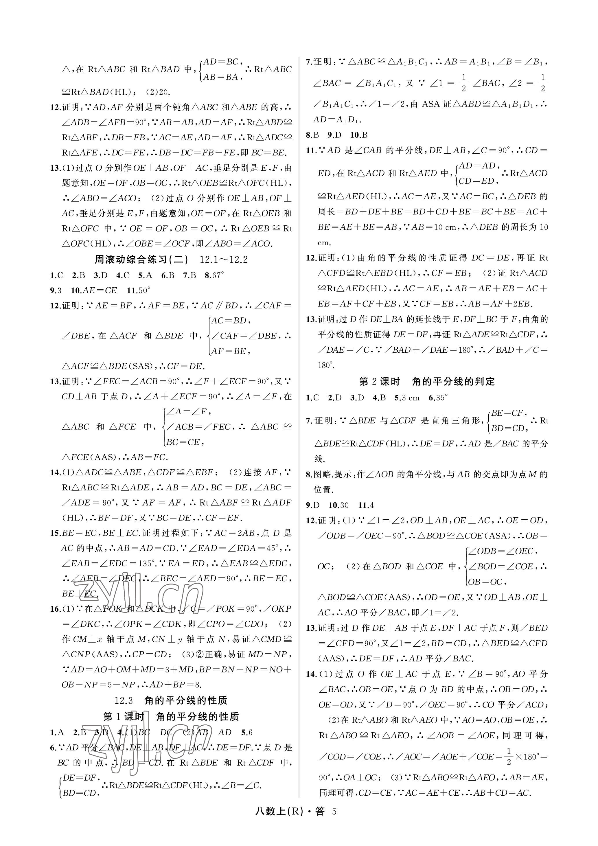 2022年名師面對面滿分特訓方案八年級數學上冊人教版臺州專版 參考答案第5頁