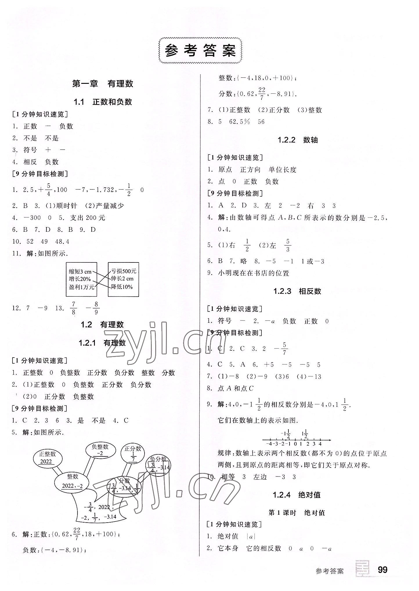 2022年全品基礎(chǔ)小練習(xí)七年級數(shù)學(xué)上冊人教版 第1頁