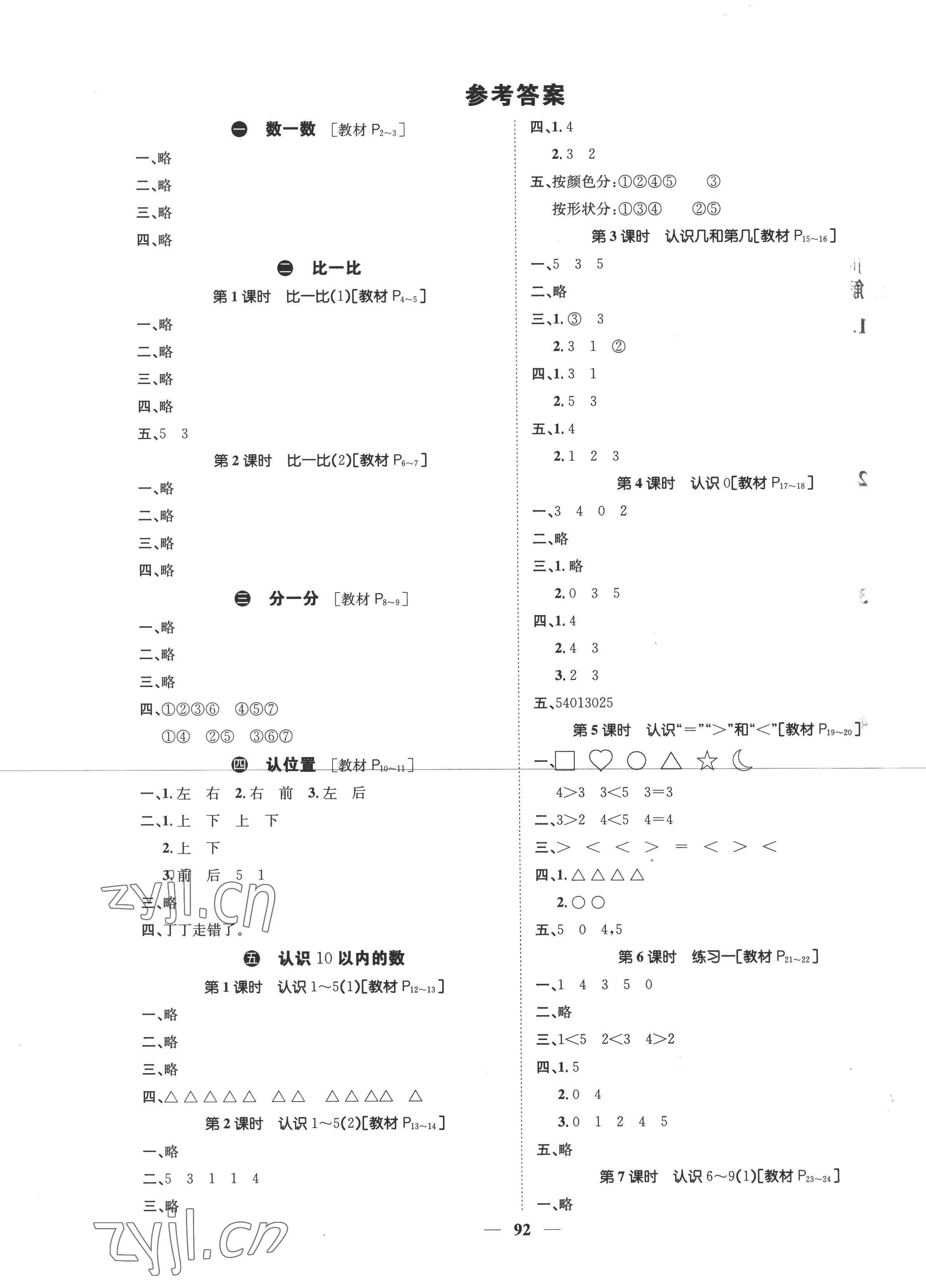 2022年智慧花朵一年級數(shù)學上冊蘇教版 參考答案第1頁