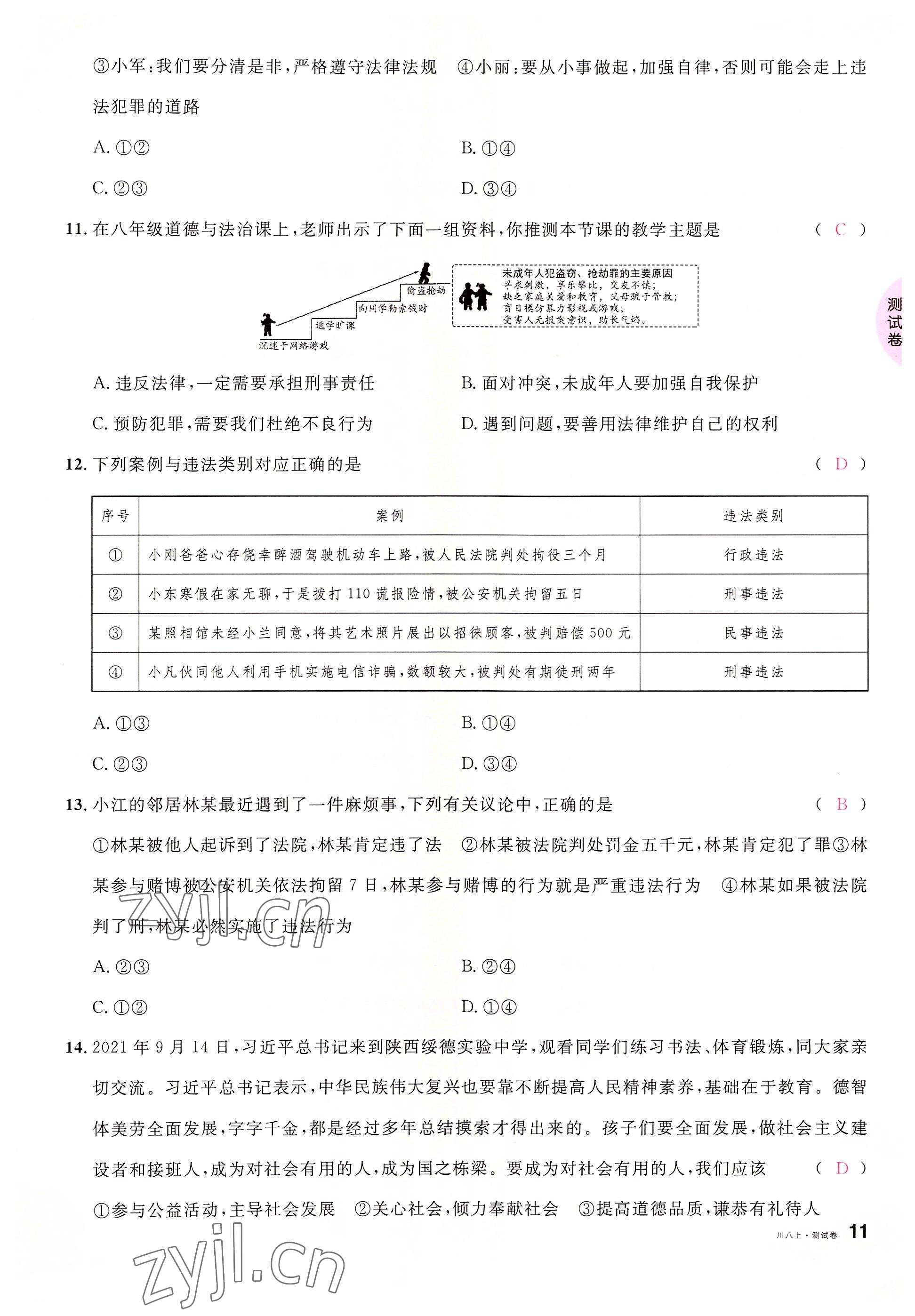 2022年名校课堂八年级道德与法治上册人教版四川专版 参考答案第22页