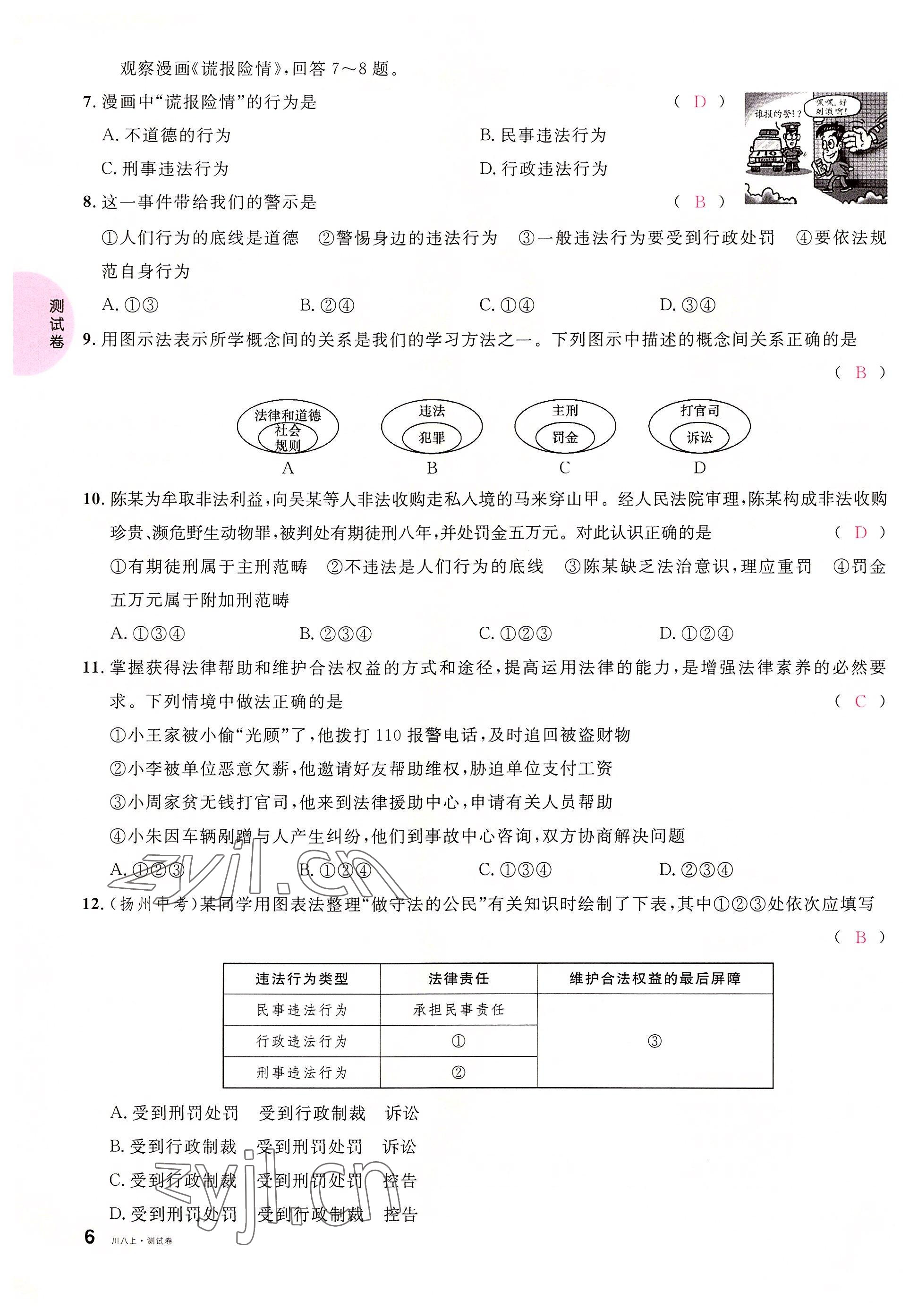 2022年名校课堂八年级道德与法治上册人教版四川专版 参考答案第12页