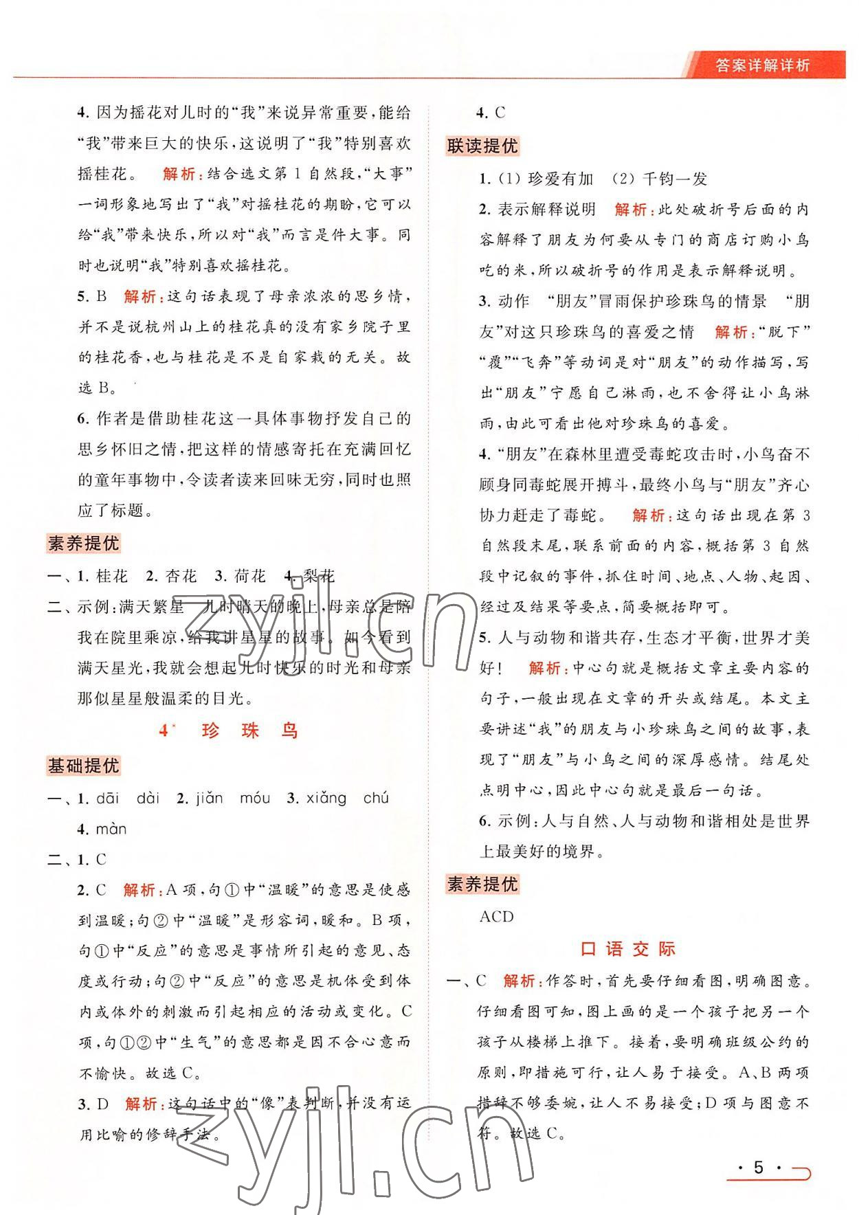 2022年亮點(diǎn)給力提優(yōu)課時(shí)作業(yè)本五年級(jí)語(yǔ)文上冊(cè)統(tǒng)編版 參考答案第5頁(yè)