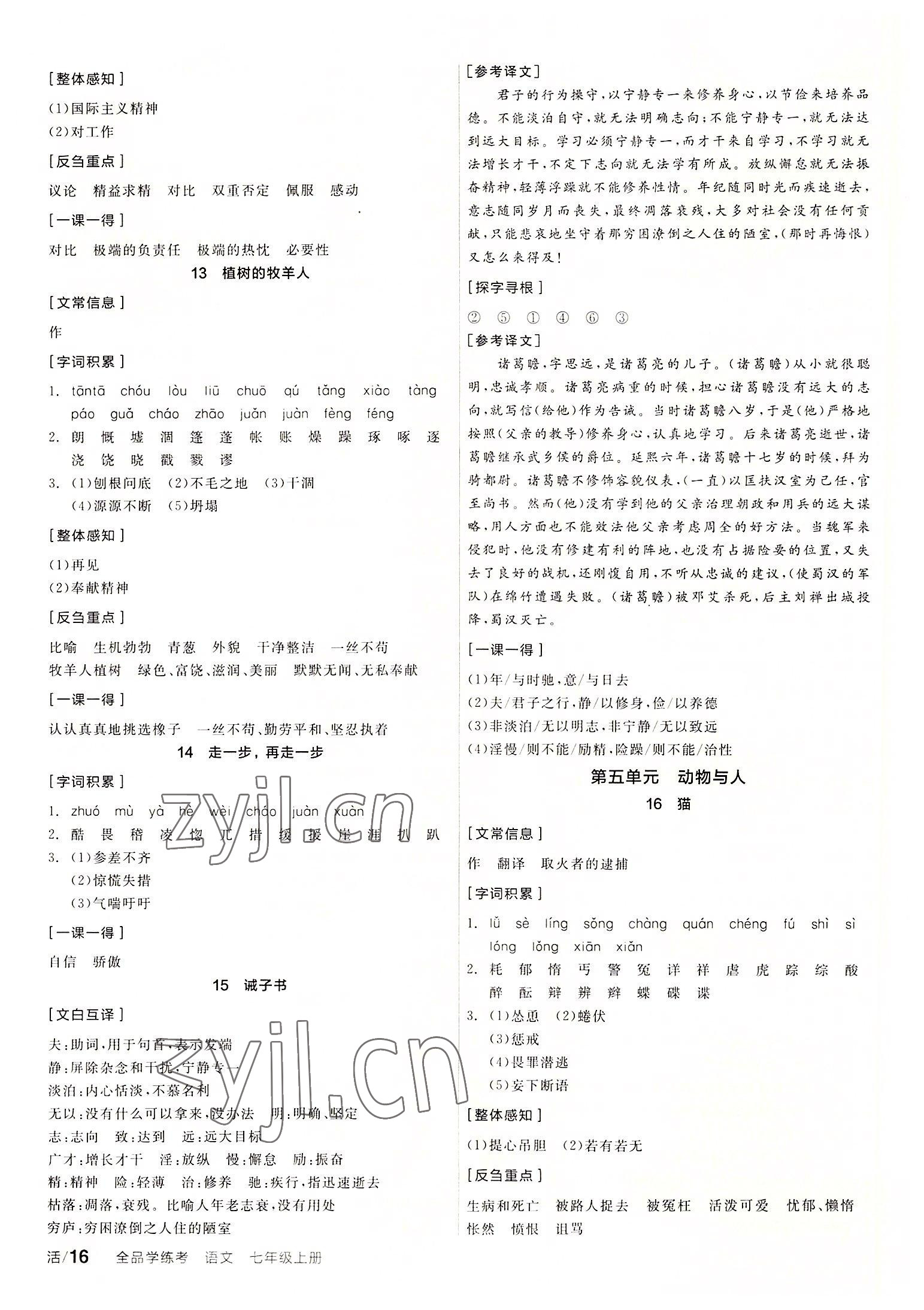 2022年全品学练考七年级语文上册人教版 第4页