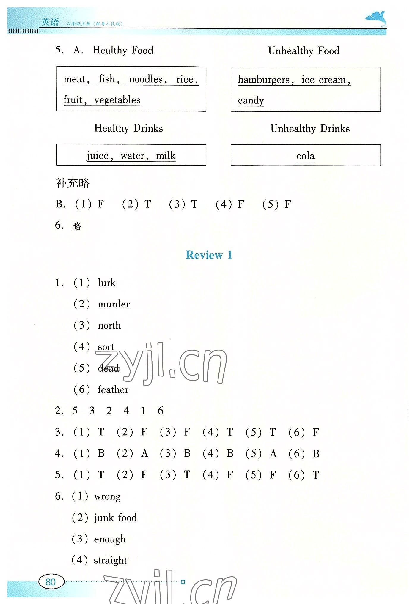 2022年南方新课堂金牌学案六年级英语上册粤人版 参考答案第5页