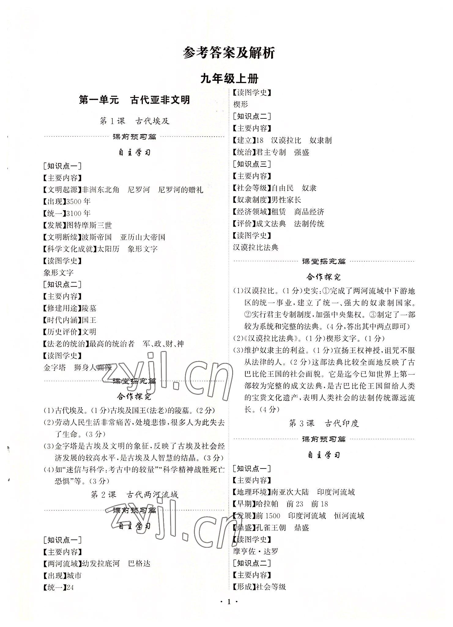 2022年精準同步九年級歷史全一冊人教版廣州專版 第1頁