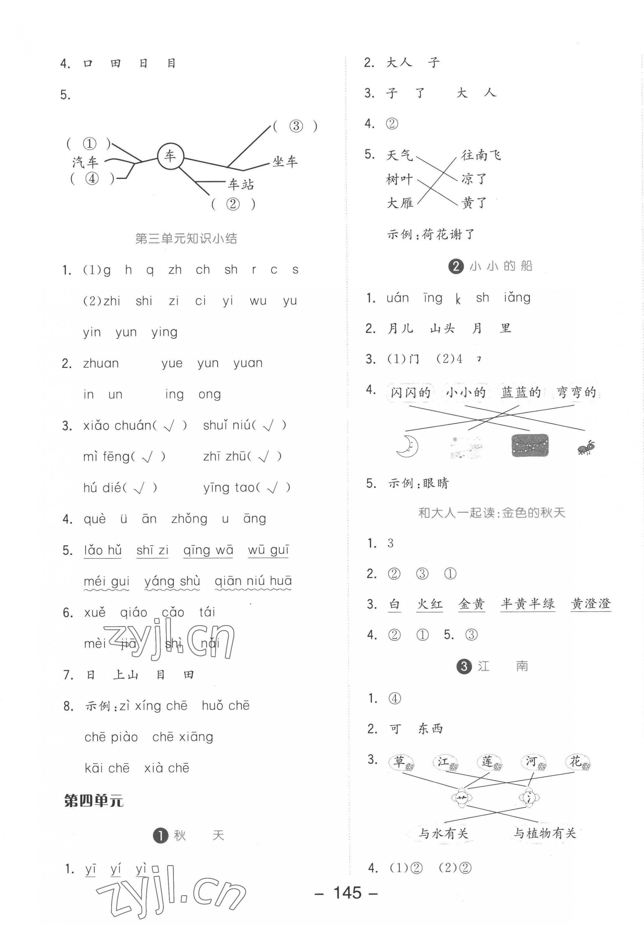 2022年全品學(xué)練考一年級(jí)語(yǔ)文上冊(cè)人教版 參考答案第5頁(yè)