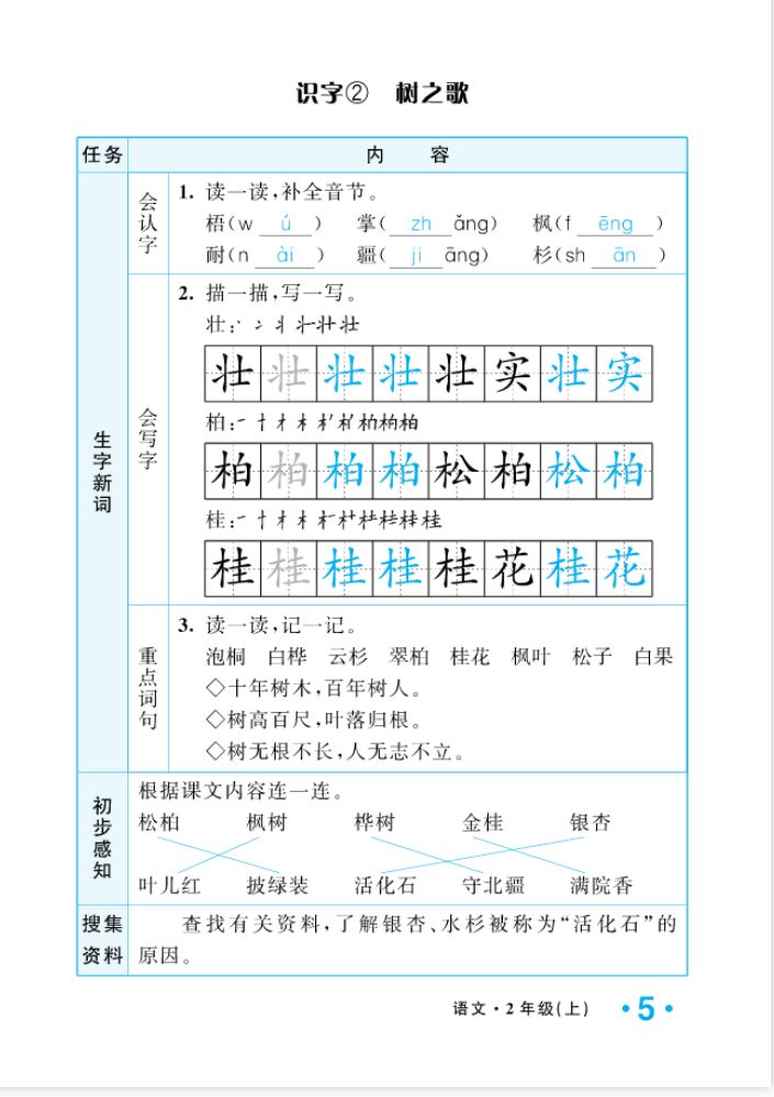 2022年一課3練培優(yōu)作業(yè)本二年級語文上冊人教版福建專版 參考答案第5頁