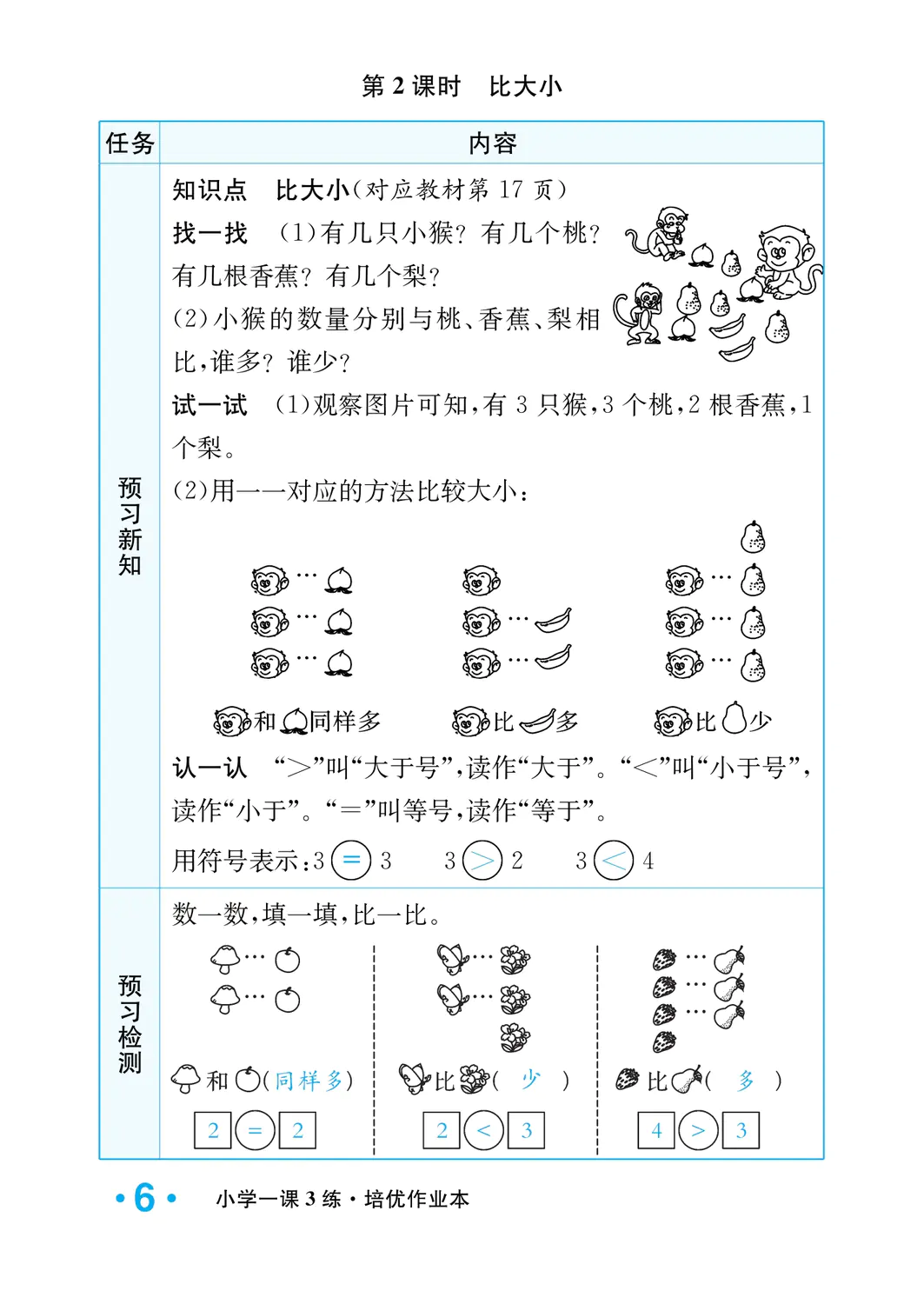 2022年一課3練培優(yōu)作業(yè)本一年級(jí)數(shù)學(xué)上冊(cè)人教版福建專版 參考答案第6頁(yè)