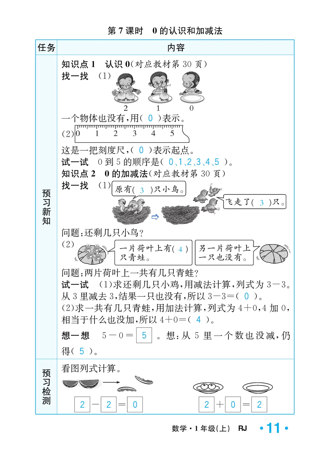 2022年一課3練培優(yōu)作業(yè)本一年級數(shù)學(xué)上冊人教版福建專版 參考答案第11頁