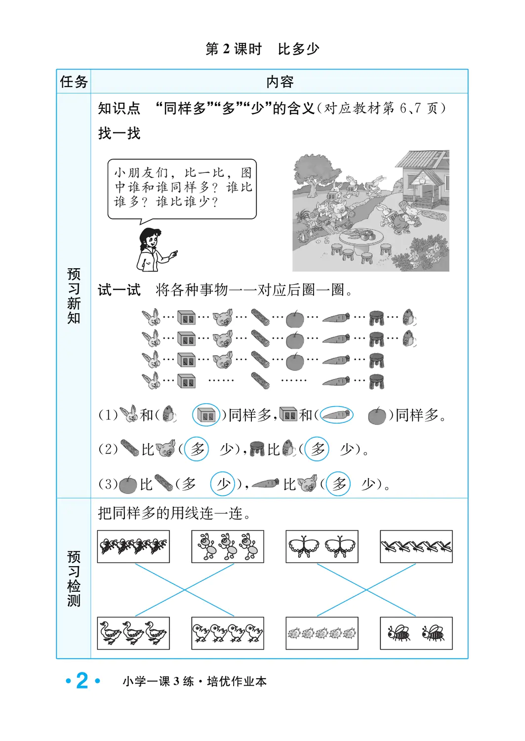 2022年一課3練培優(yōu)作業(yè)本一年級(jí)數(shù)學(xué)上冊(cè)人教版福建專版 參考答案第2頁