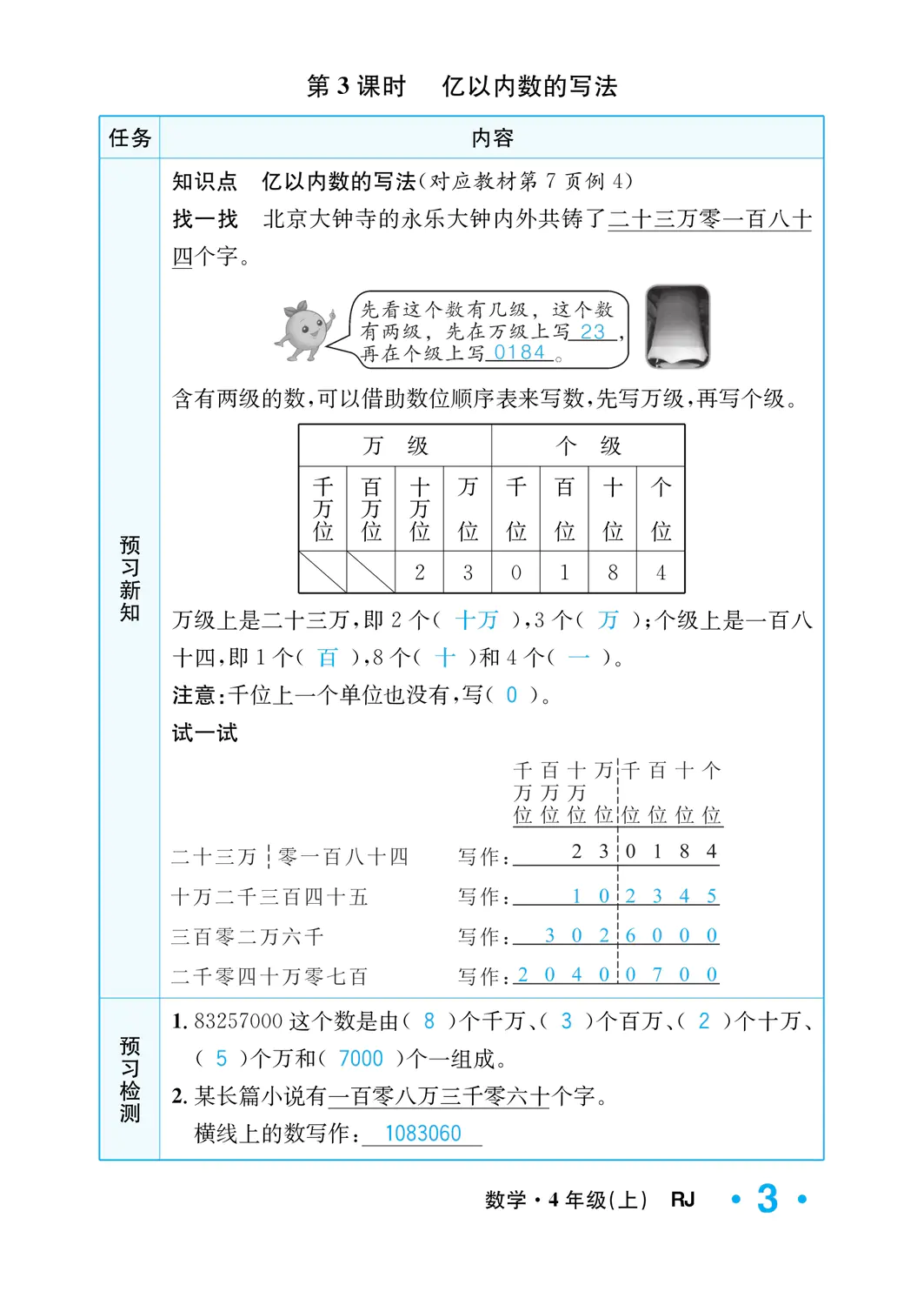 2022年一課3練培優(yōu)作業(yè)本四年級(jí)數(shù)學(xué)上冊(cè)人教版福建專(zhuān)版 參考答案第3頁(yè)