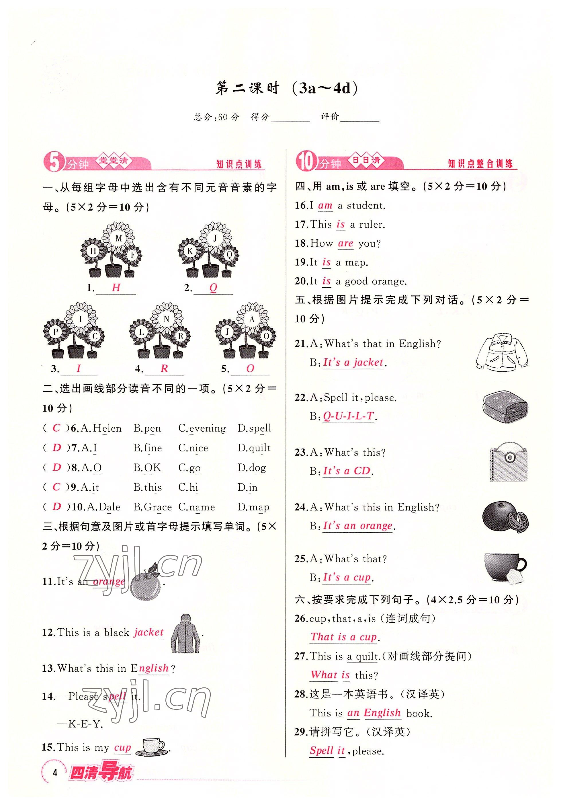 2022年四清導(dǎo)航七年級英語上冊人教版河南專版 參考答案第7頁