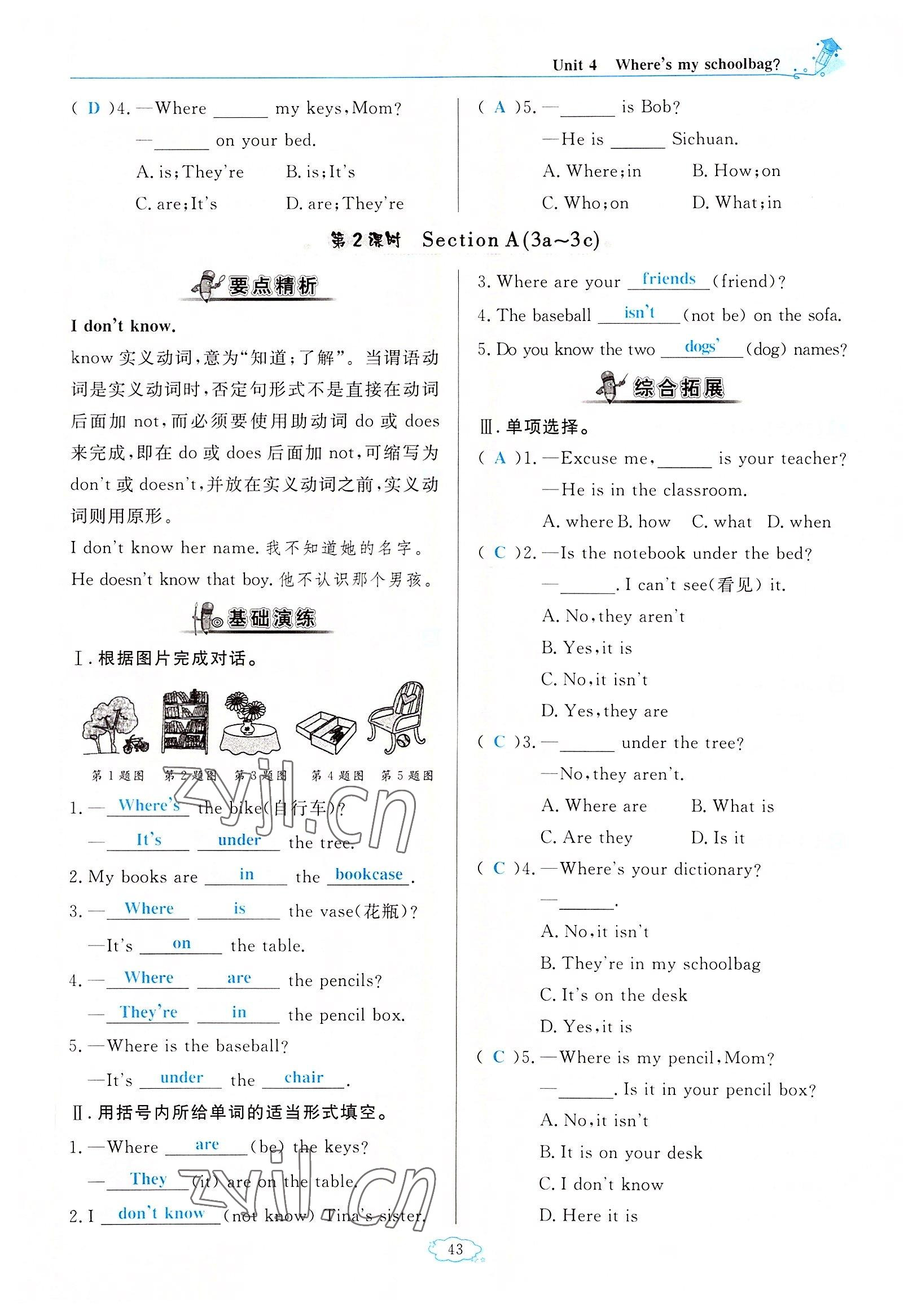 2022年啟航新課堂七年級(jí)英語上冊(cè)人教版 參考答案第43頁