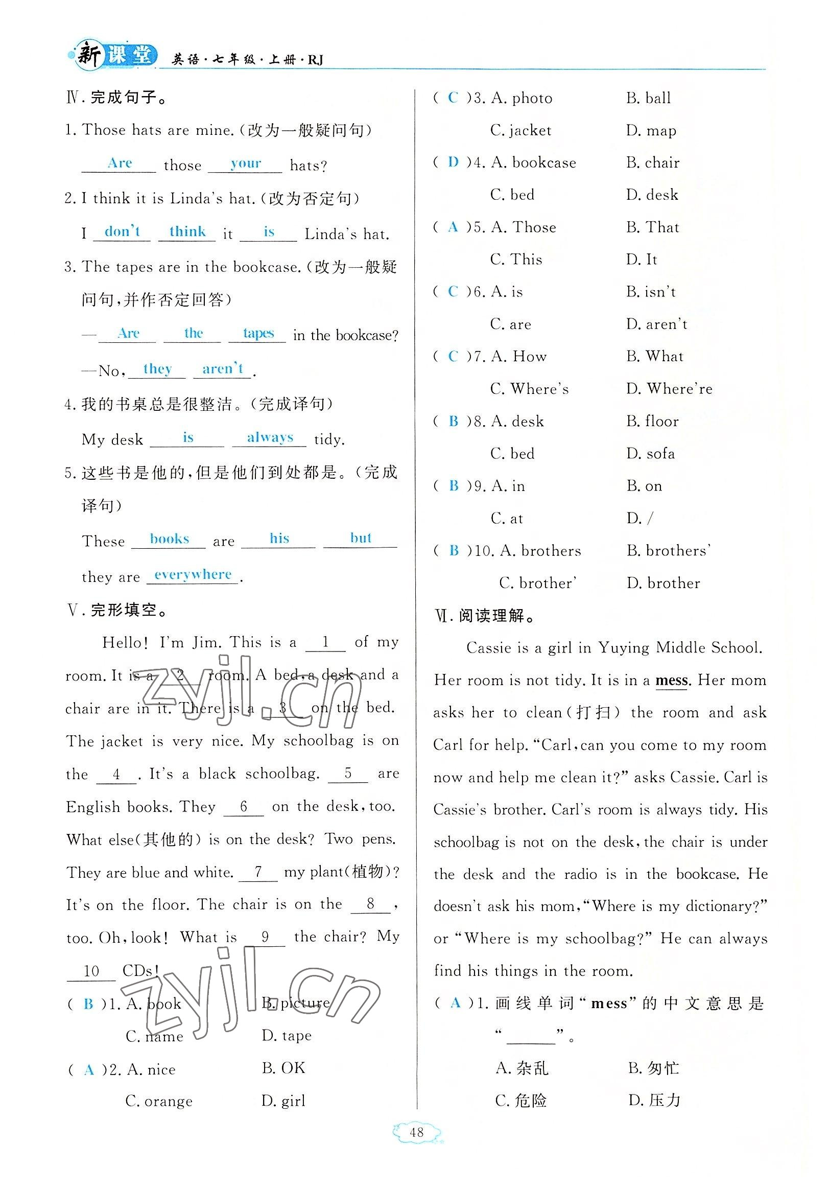 2022年啟航新課堂七年級(jí)英語(yǔ)上冊(cè)人教版 參考答案第48頁(yè)