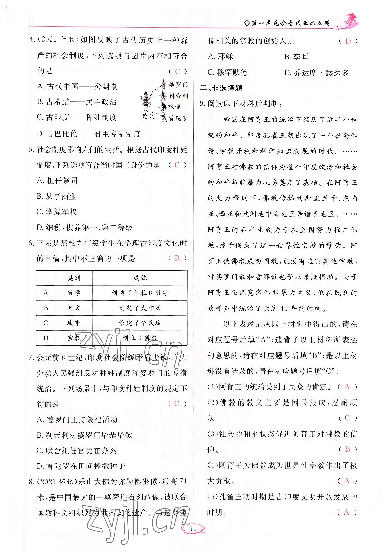 2022年啟航新課堂九年級(jí)歷史上冊(cè)人教版 參考答案第11頁(yè)