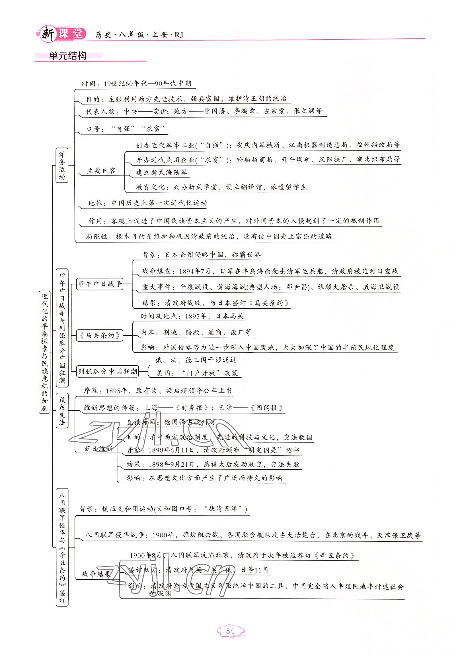 2022年启航新课堂八年级历史上册人教版 参考答案第34页