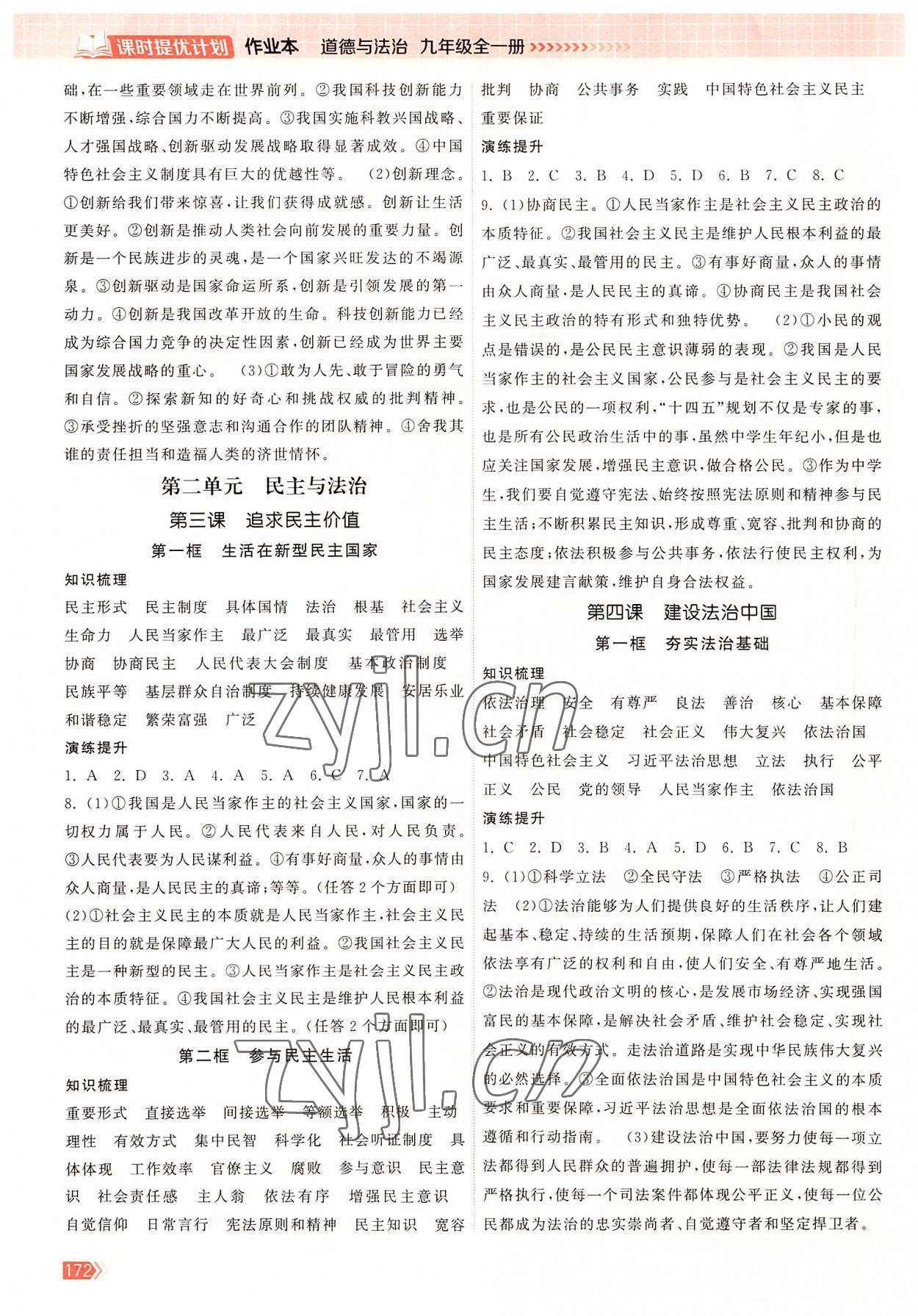 2022年課時提優(yōu)計劃作業(yè)本九年級道德與法治全一冊人教版 第2頁