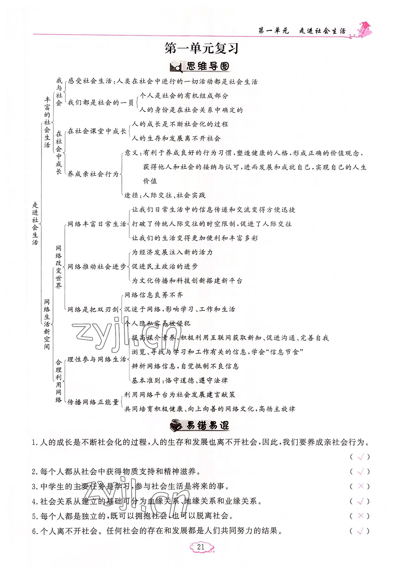 2022年啟航新課堂八年級道德與法治上冊人教版 參考答案第21頁