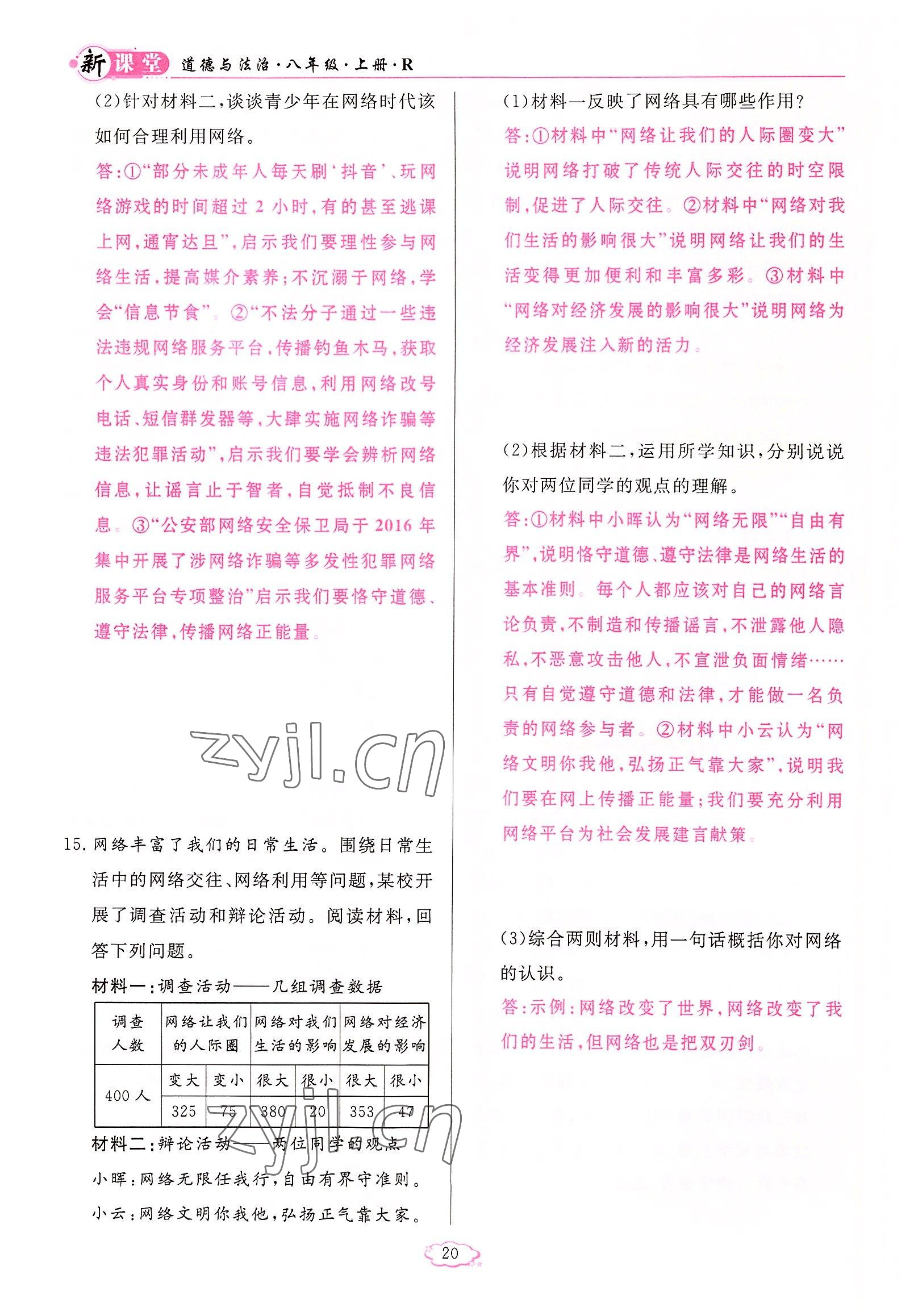 2022年啟航新課堂八年級(jí)道德與法治上冊(cè)人教版 參考答案第20頁