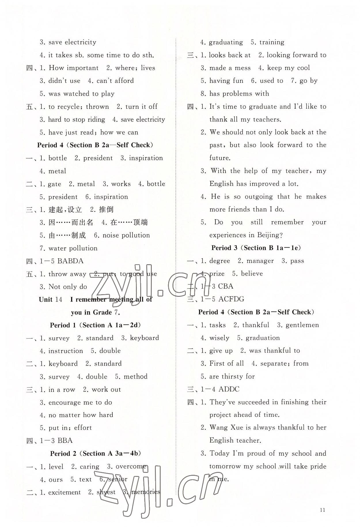 2022年同步練習(xí)冊智慧作業(yè)九年級英語全一冊人教版 參考答案第11頁