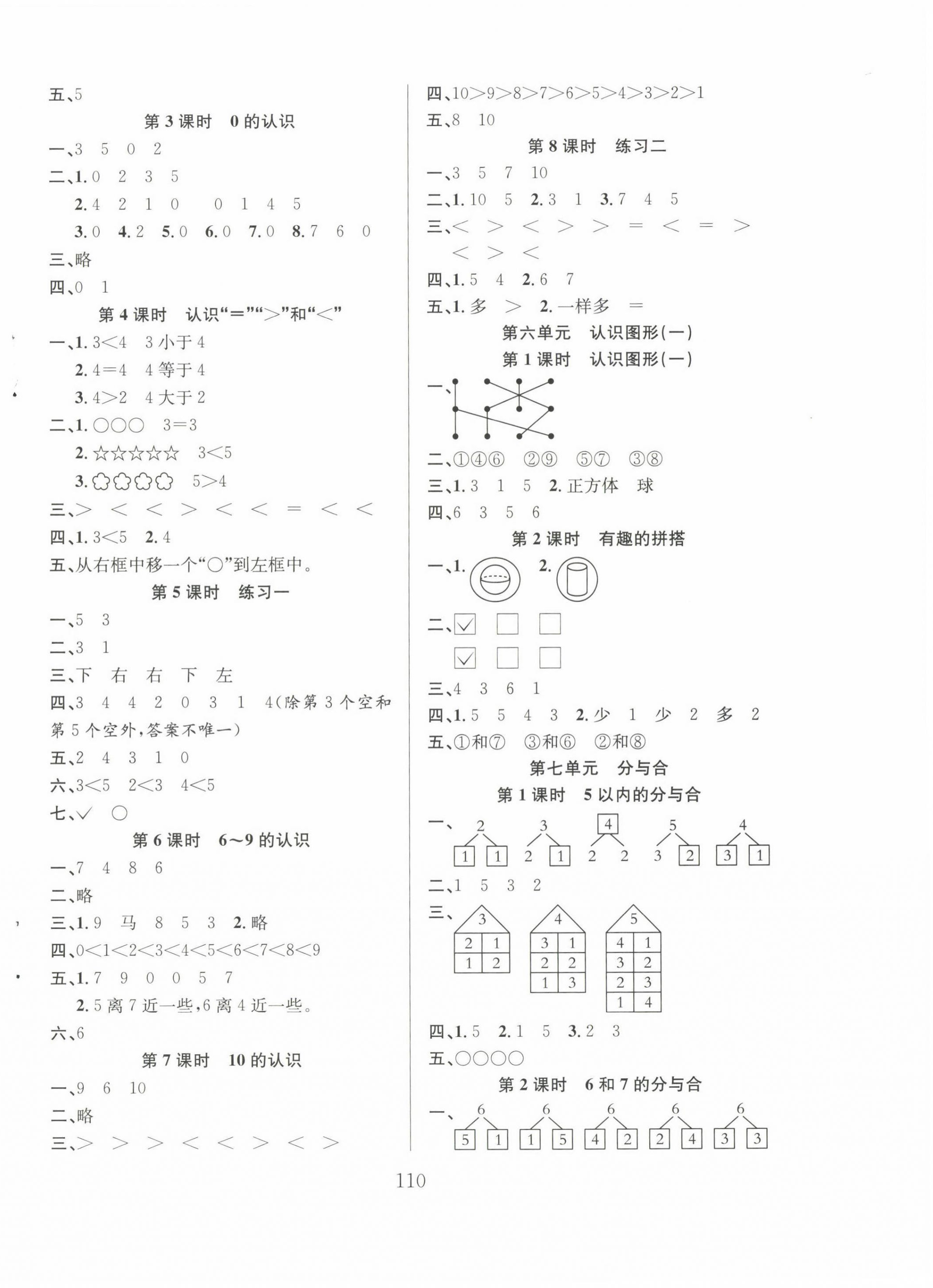 2022年阳光课堂课时作业一年级数学上册苏教版 第2页